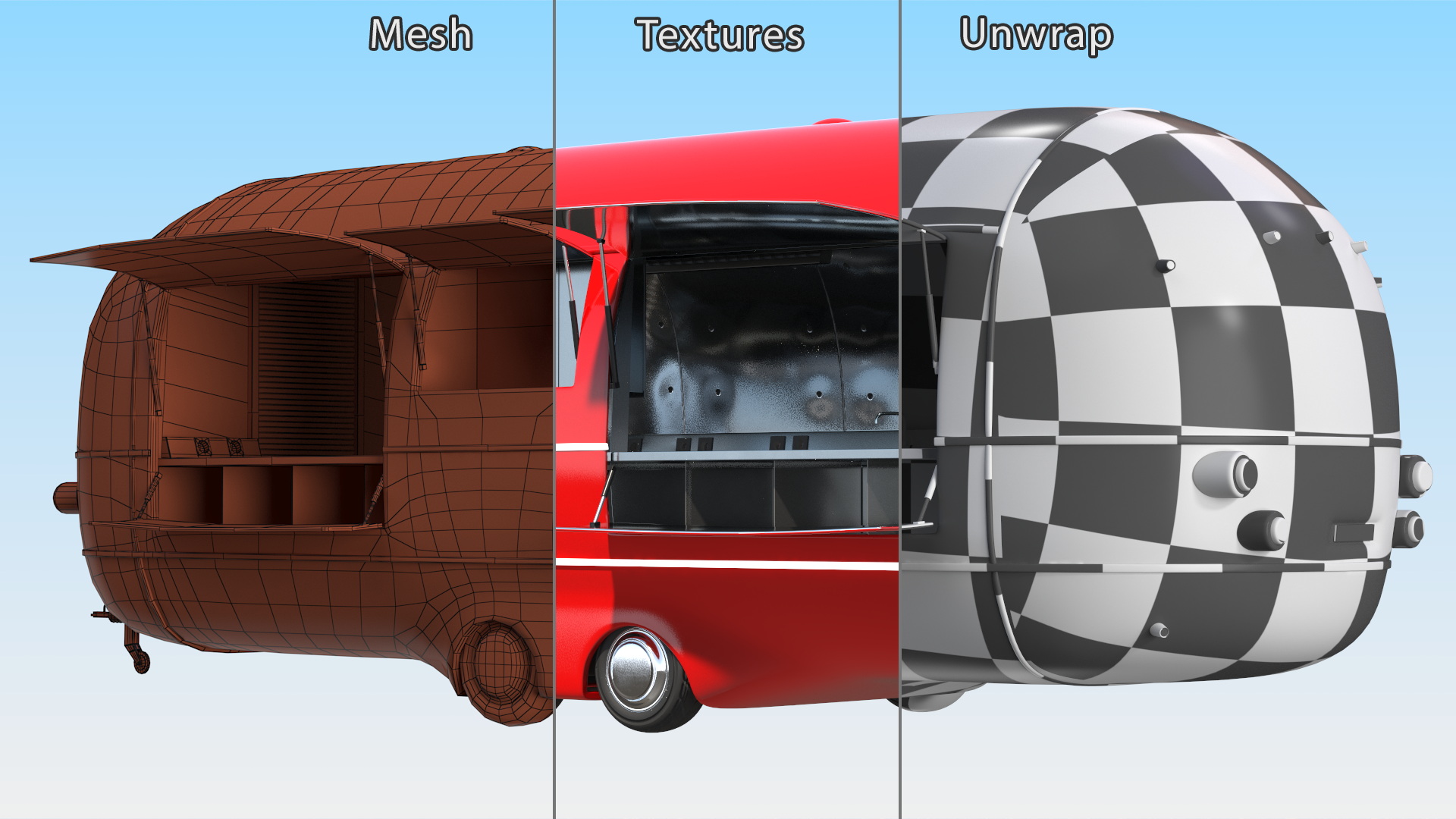 3D Street Food Truck Red Rigged model