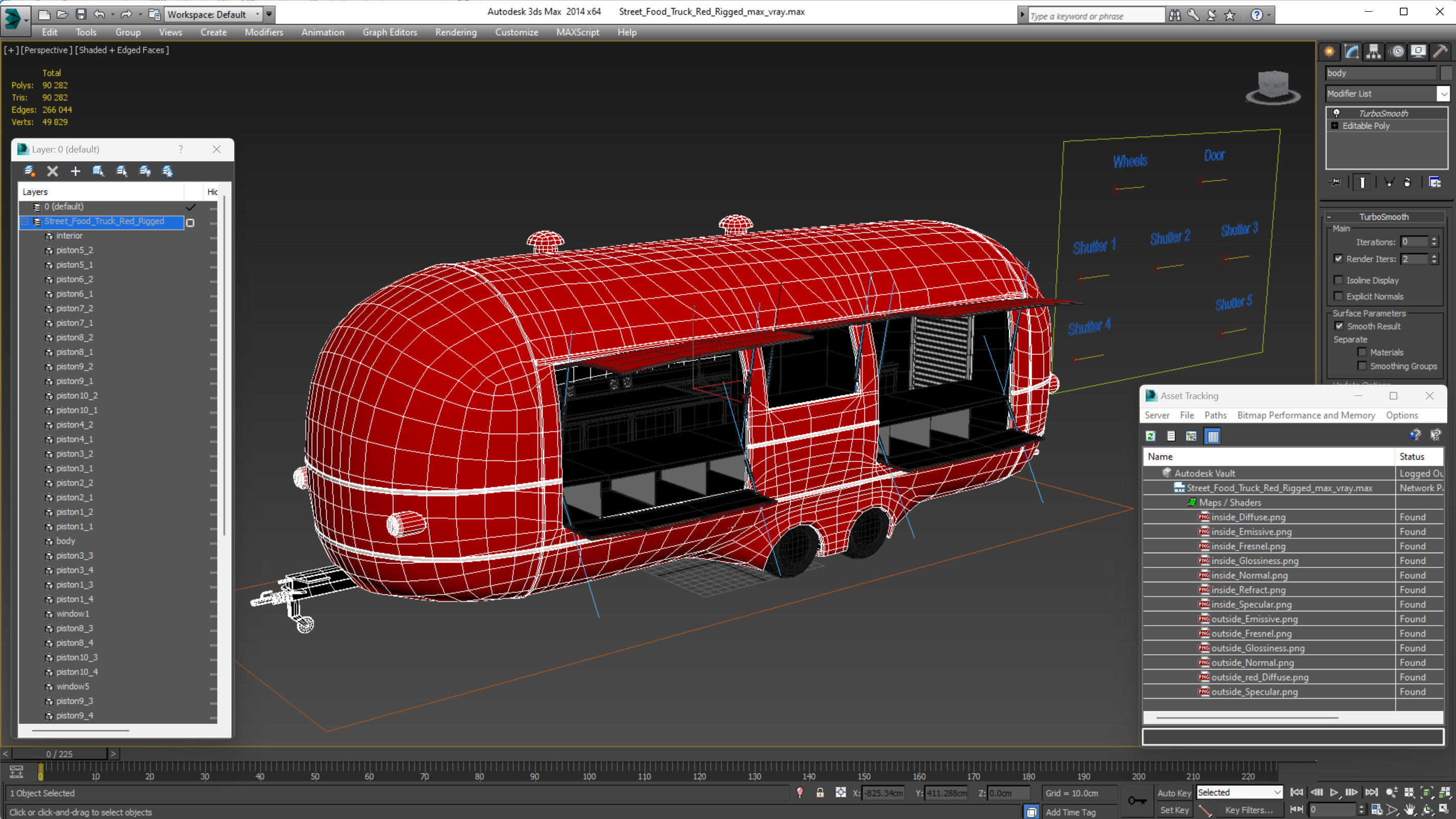 3D Street Food Truck Red Rigged model
