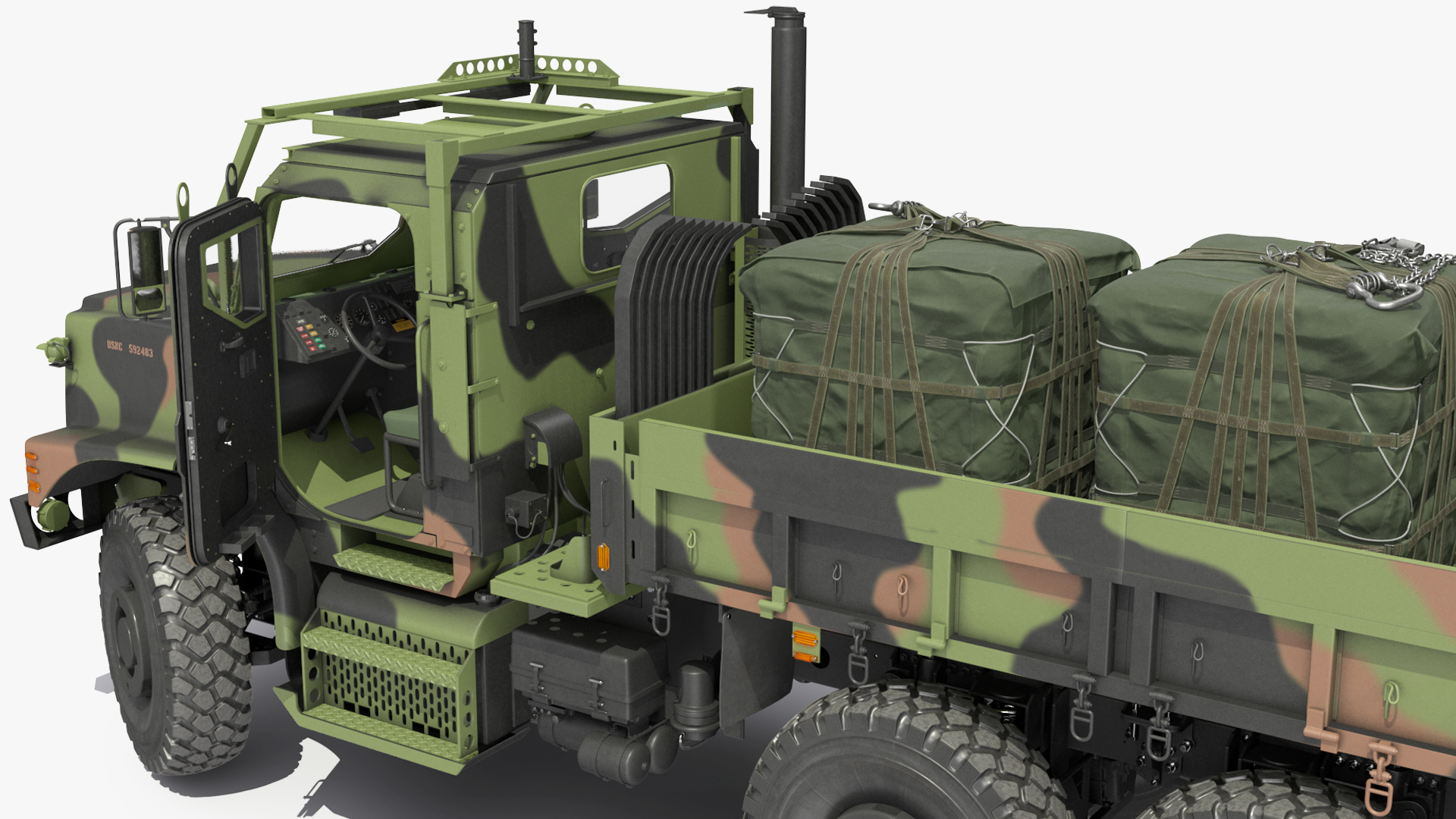 3D Military Forklift Loard Cargo to the OshKosh MTVR MK23 Rigged