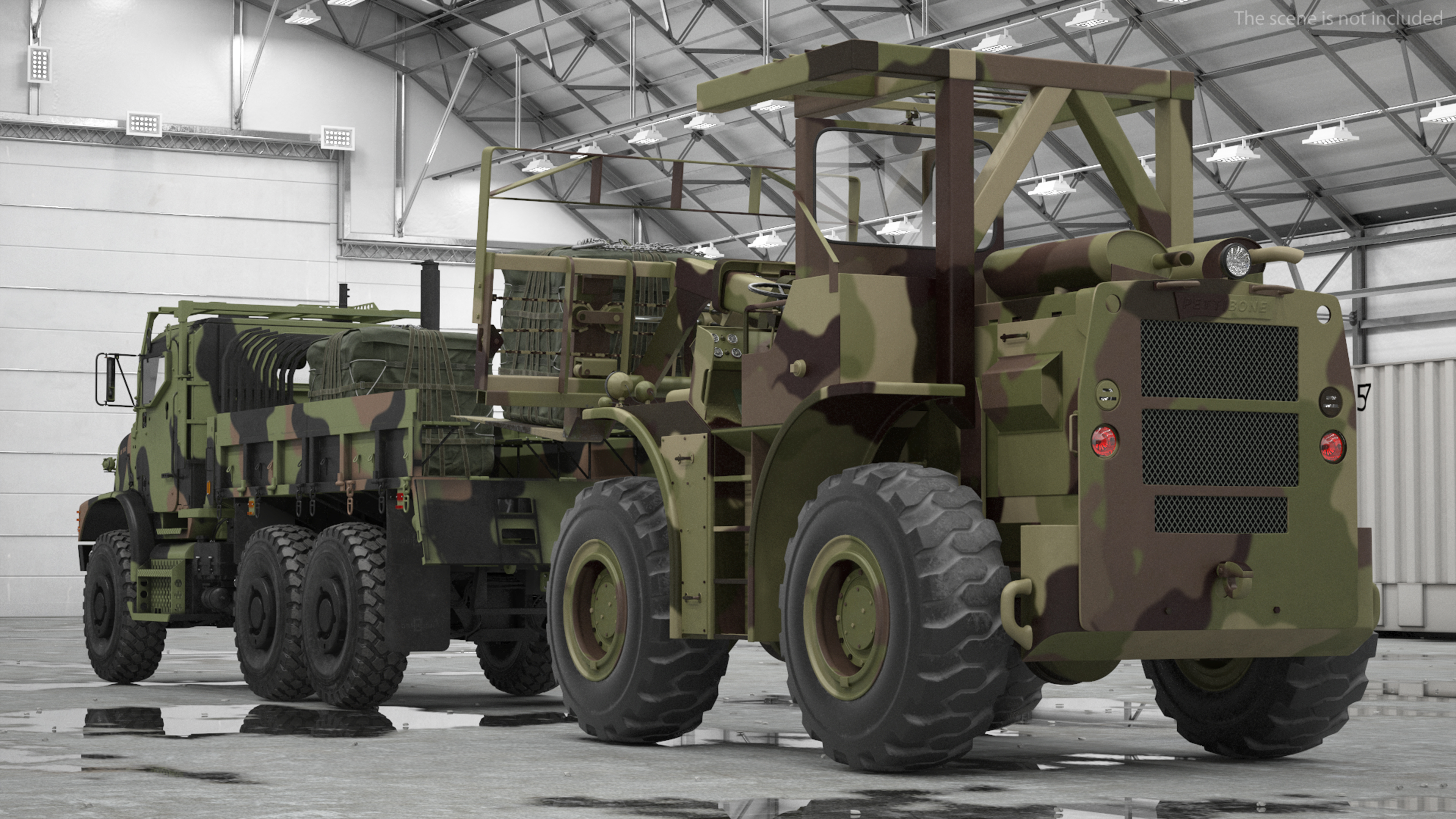 3D Military Forklift Loard Cargo to the OshKosh MTVR MK23 Rigged