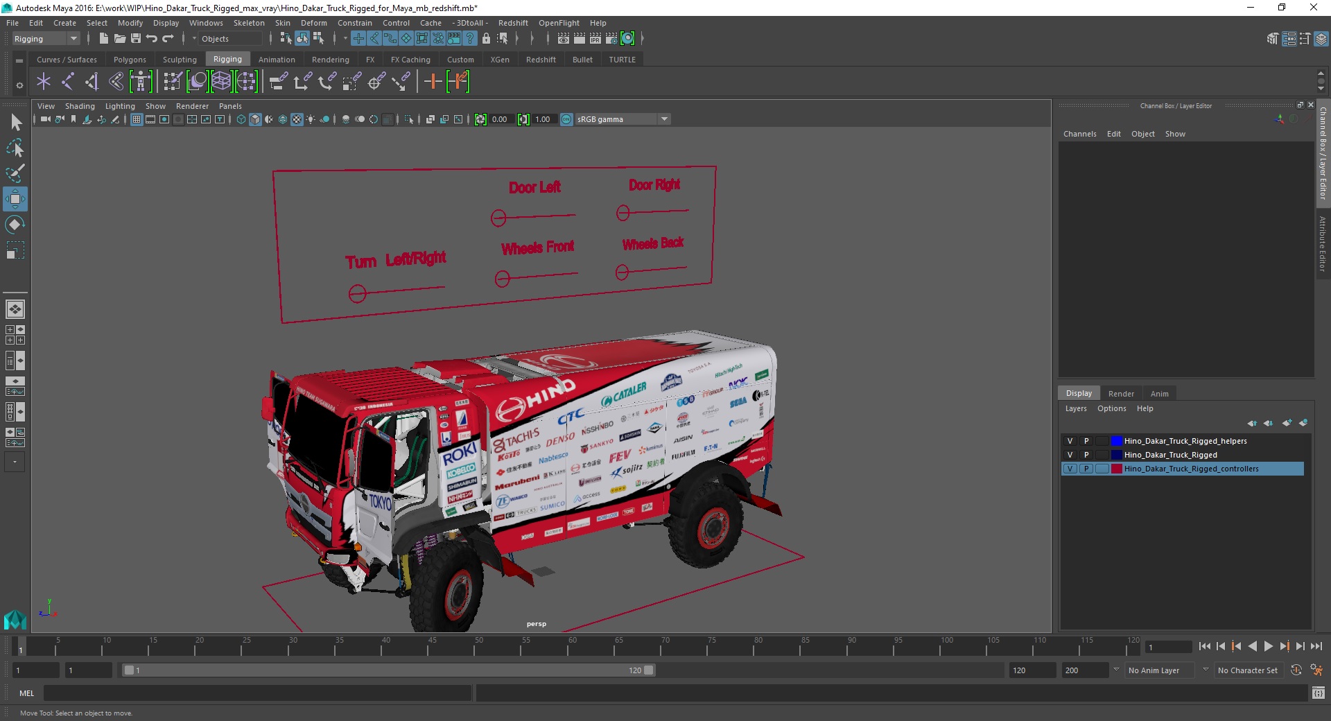 Hino Dakar Truck Rigged for Maya 3D