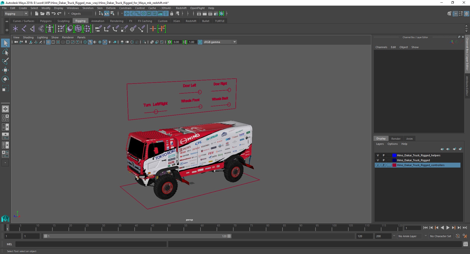 Hino Dakar Truck Rigged for Maya 3D