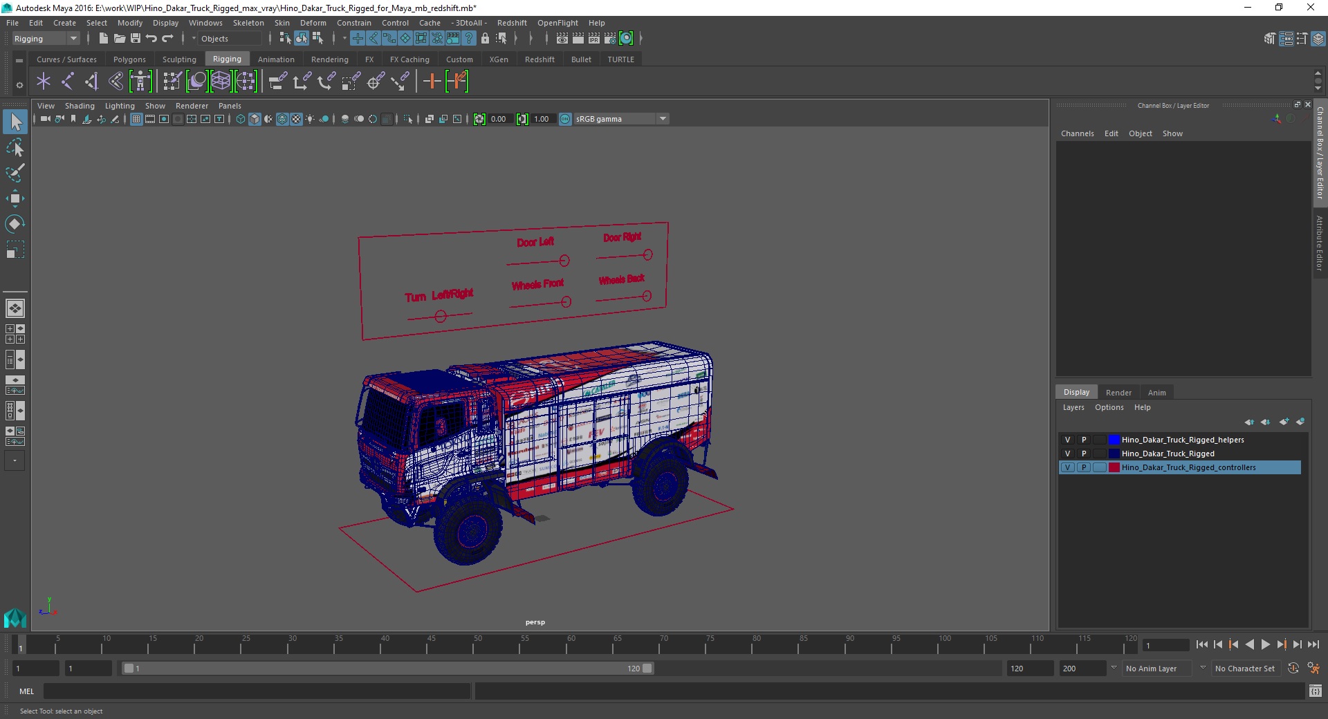 Hino Dakar Truck Rigged for Maya 3D