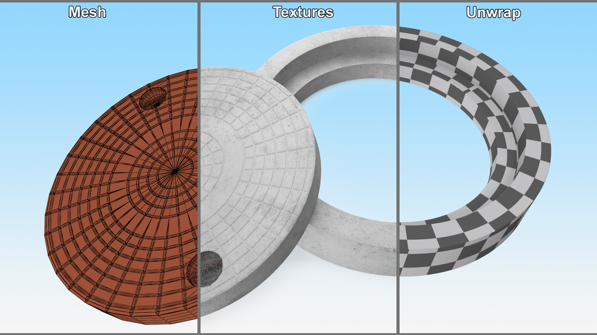 3D Round Concrete Manhole Cover model