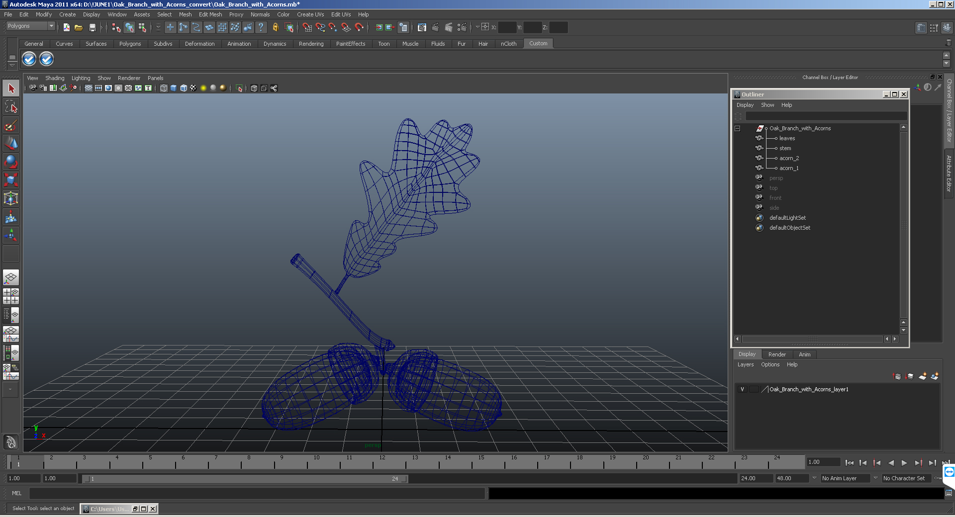 Oak Branch with Acorns 3D