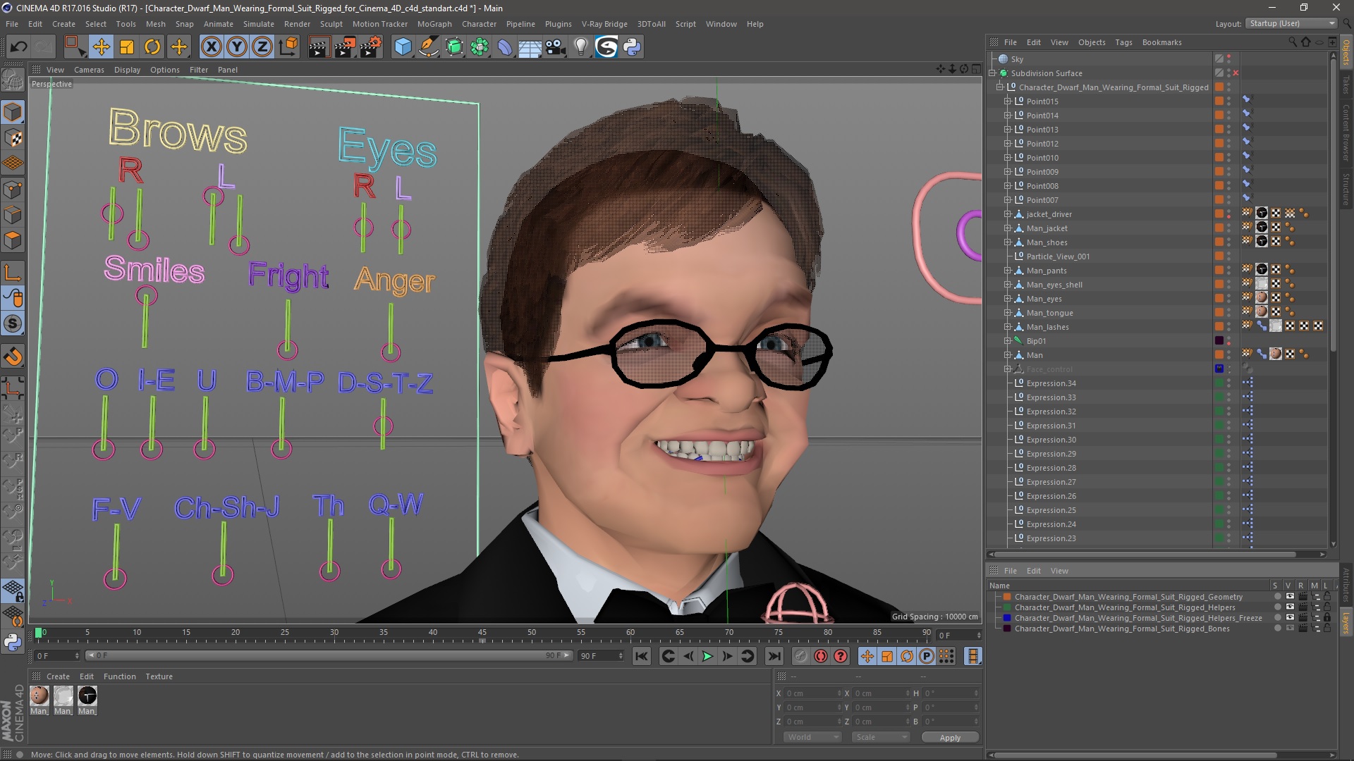 3D model Character Dwarf Man Wearing Formal Suit Rigged for Cinema 4D