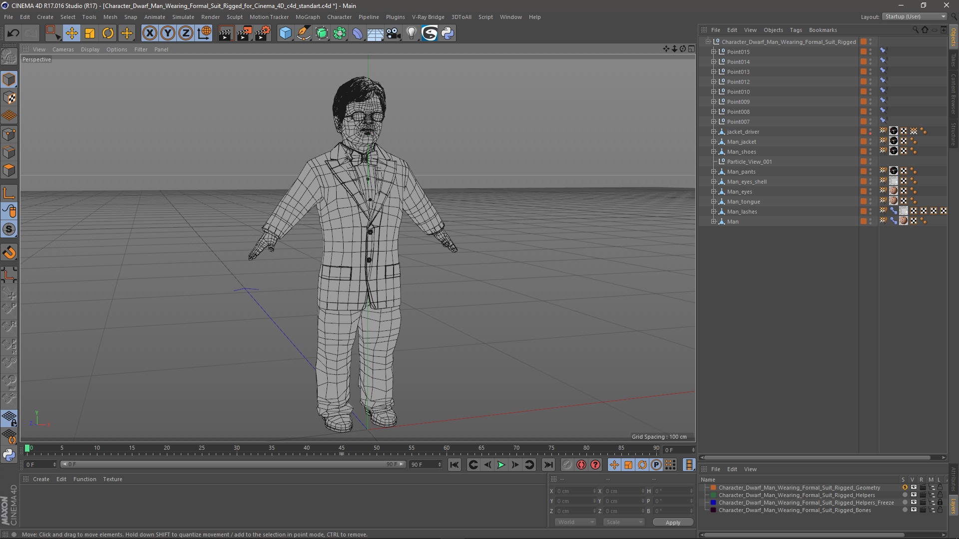 3D model Character Dwarf Man Wearing Formal Suit Rigged for Cinema 4D