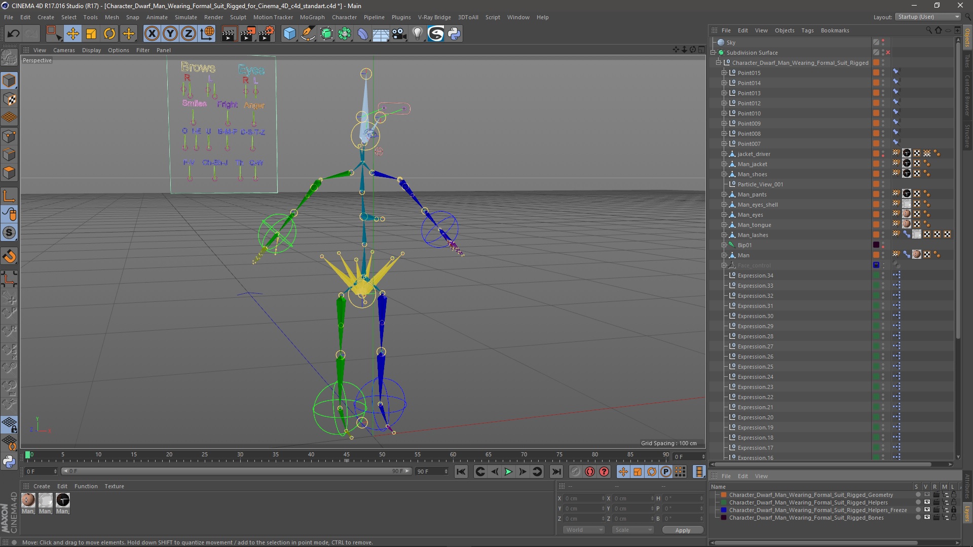 3D model Character Dwarf Man Wearing Formal Suit Rigged for Cinema 4D