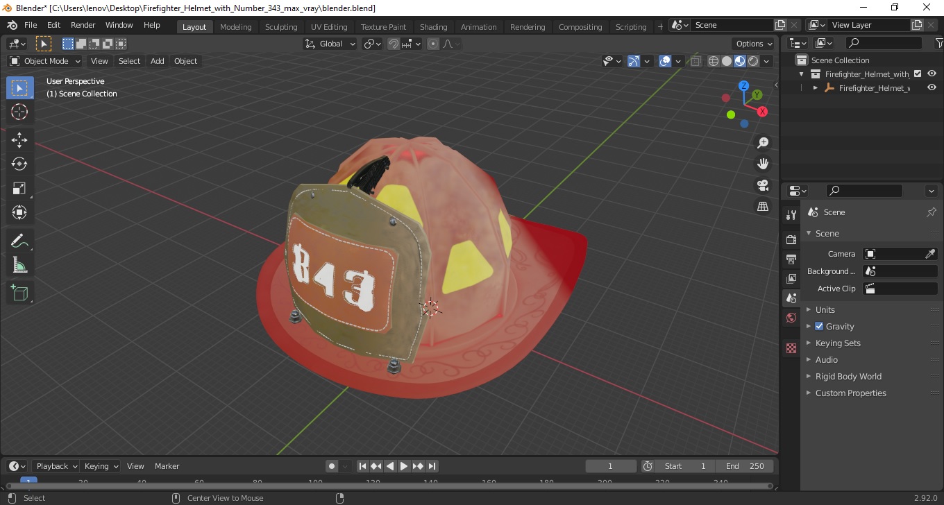 Firefighter Helmet with Number 343 3D model
