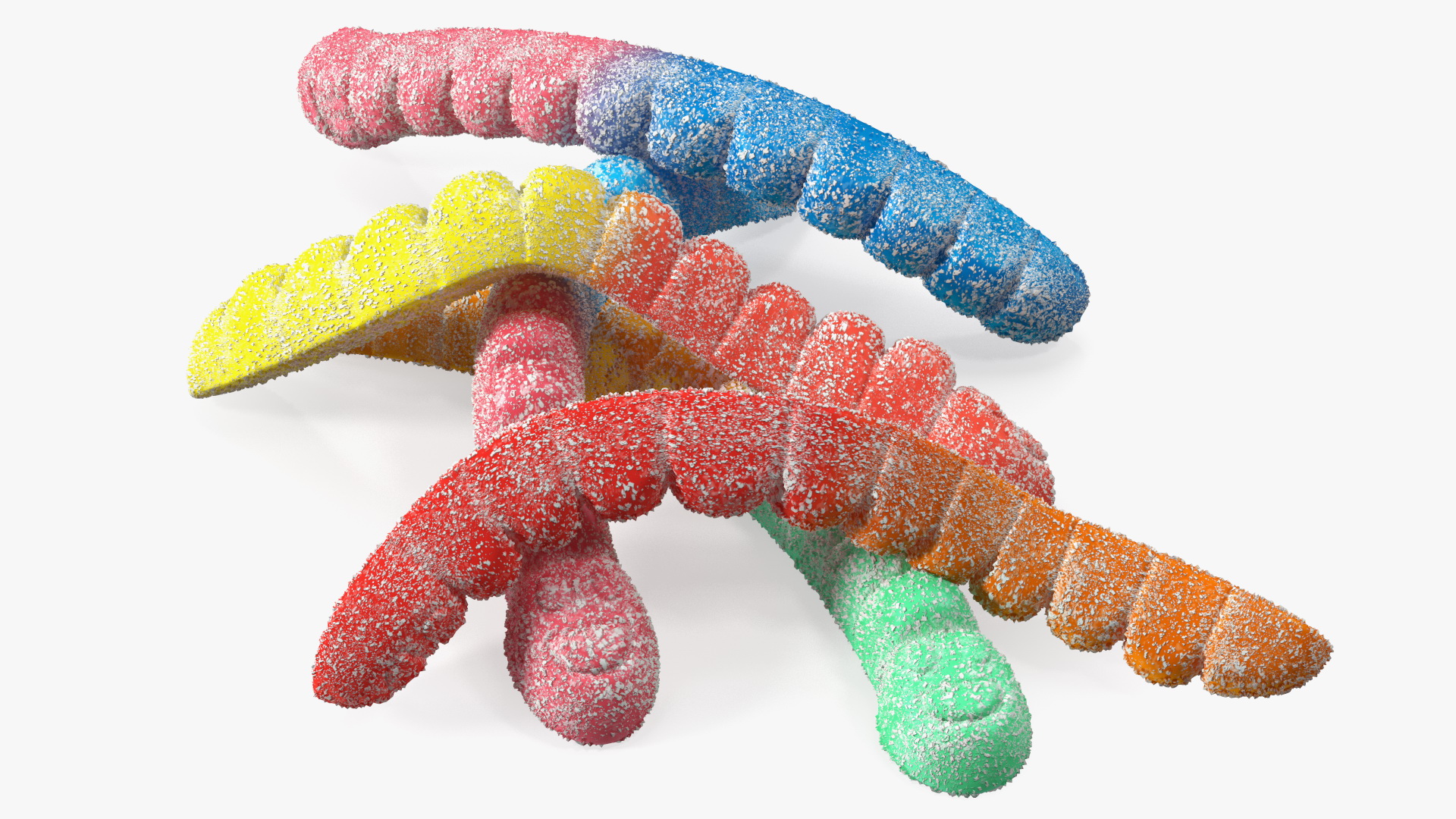3D Sugar Coated Colorful Gummy Worms Pile model