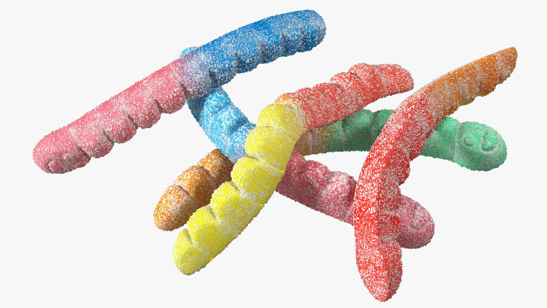 3D Sugar Coated Colorful Gummy Worms Pile model