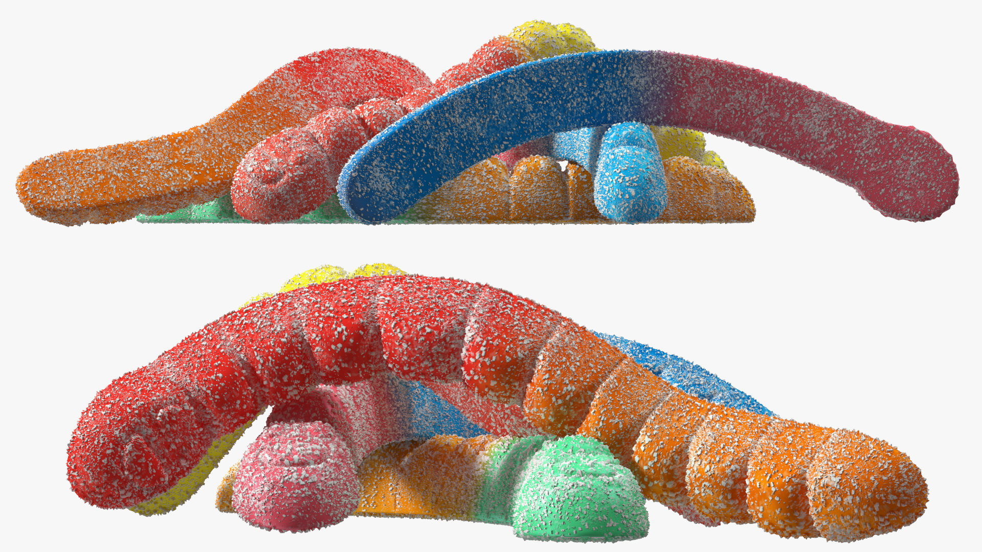 3D Sugar Coated Colorful Gummy Worms Pile model