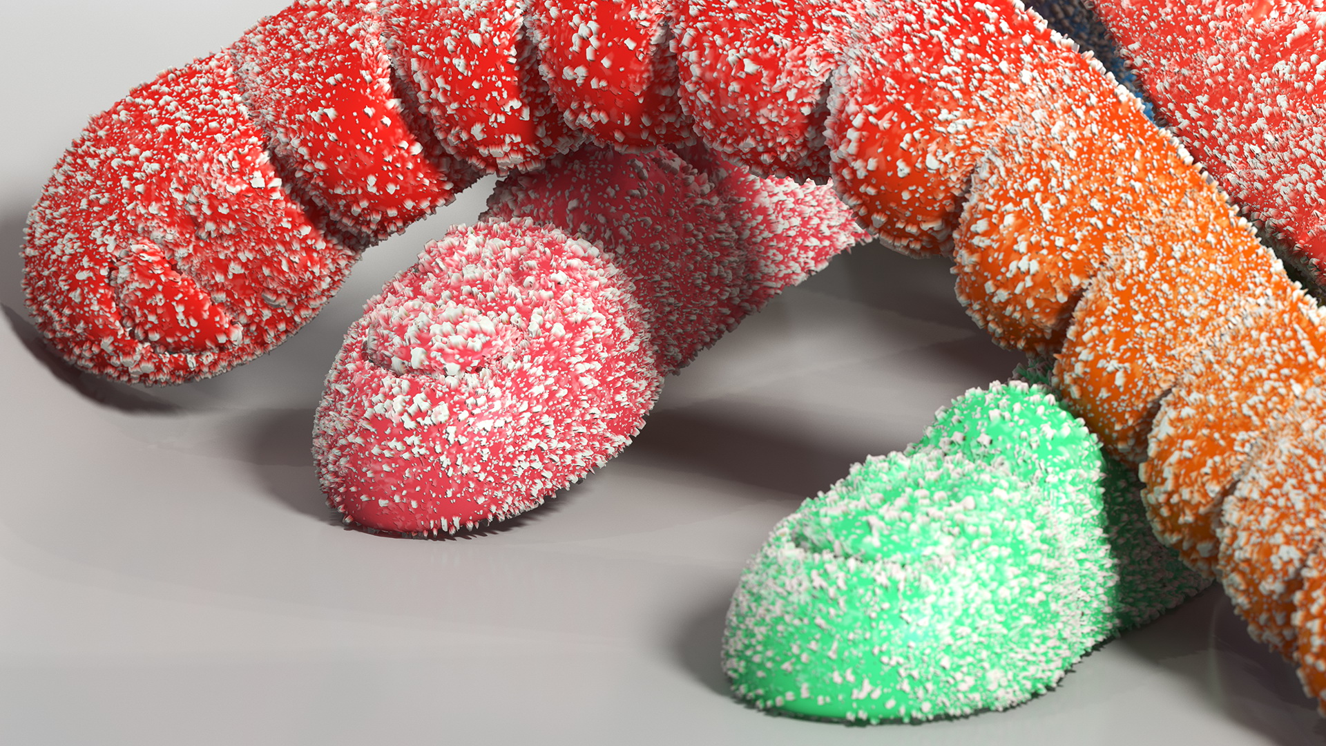 3D Sugar Coated Colorful Gummy Worms Pile model