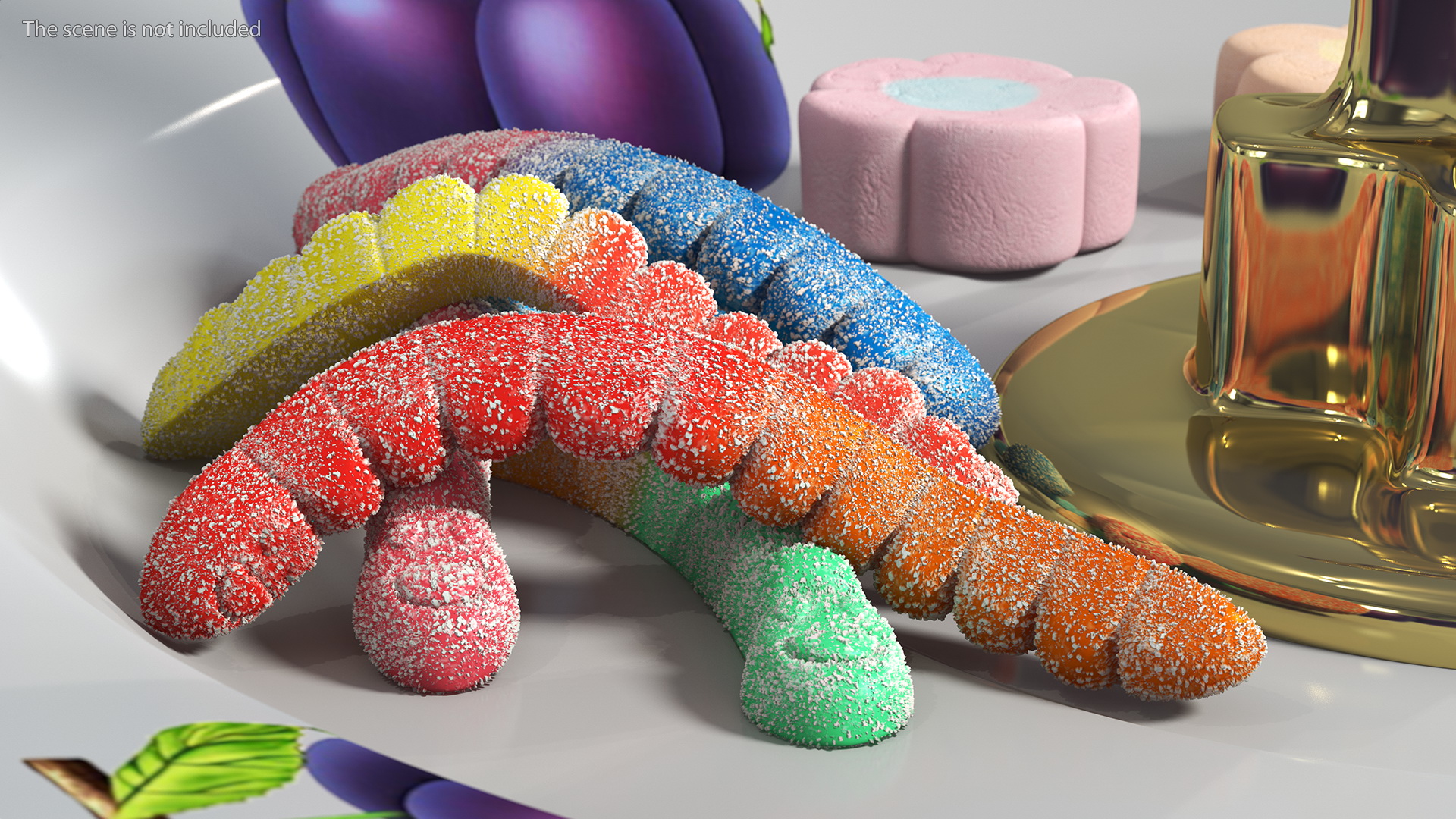 3D Sugar Coated Colorful Gummy Worms Pile model