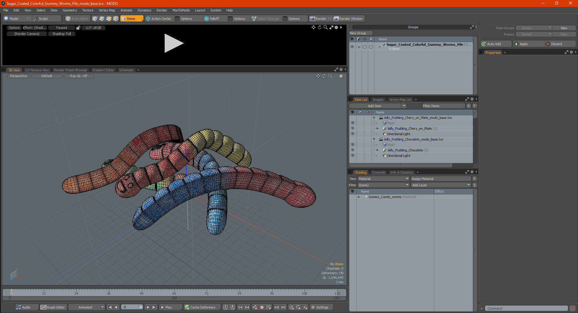 3D Sugar Coated Colorful Gummy Worms Pile model