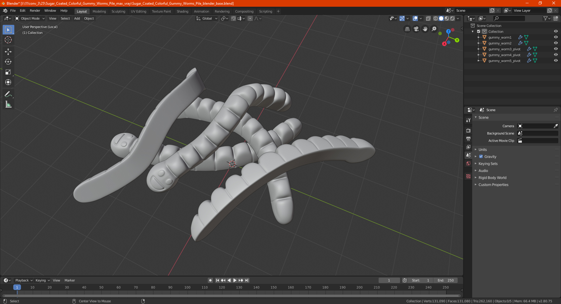 3D Sugar Coated Colorful Gummy Worms Pile model