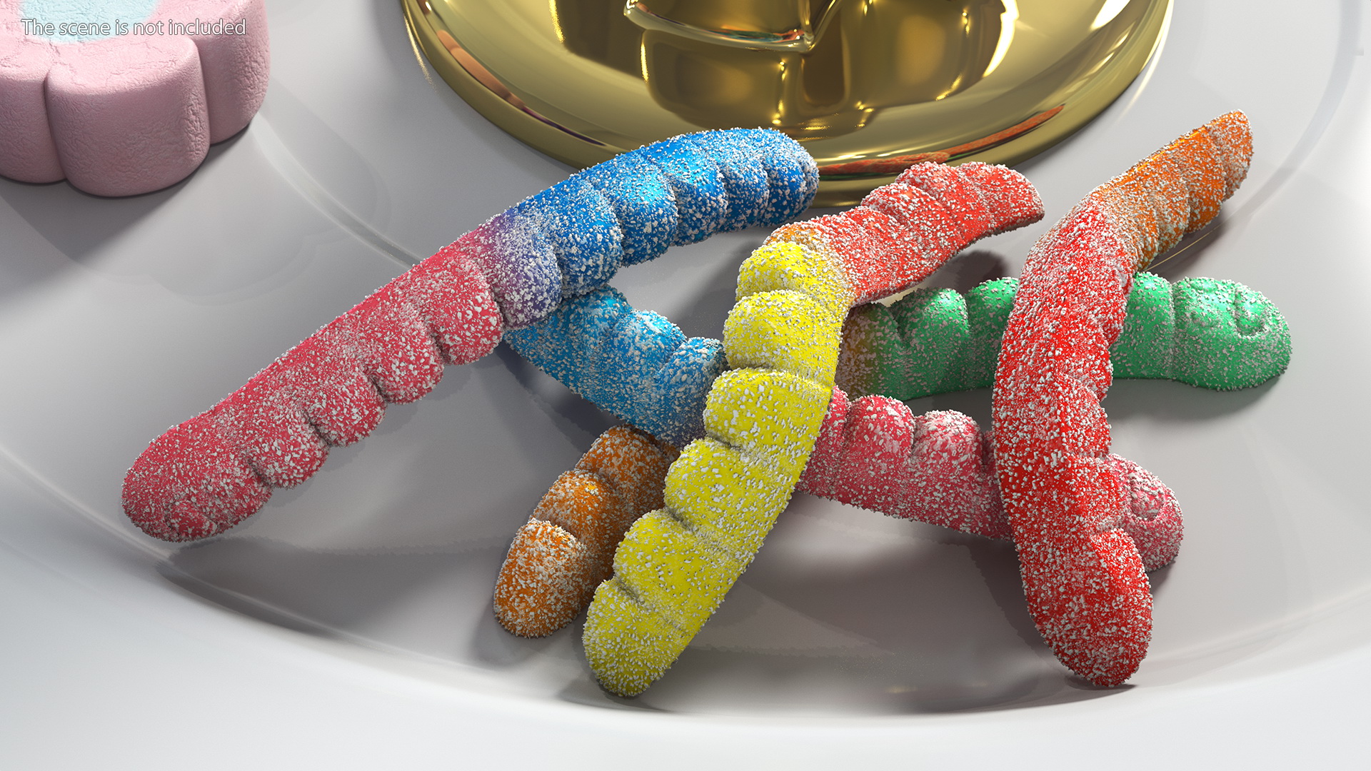 3D Sugar Coated Colorful Gummy Worms Pile model
