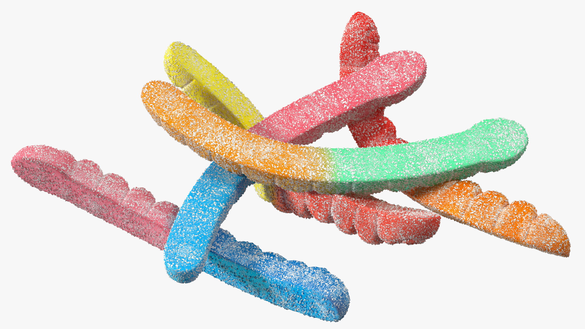 3D Sugar Coated Colorful Gummy Worms Pile model