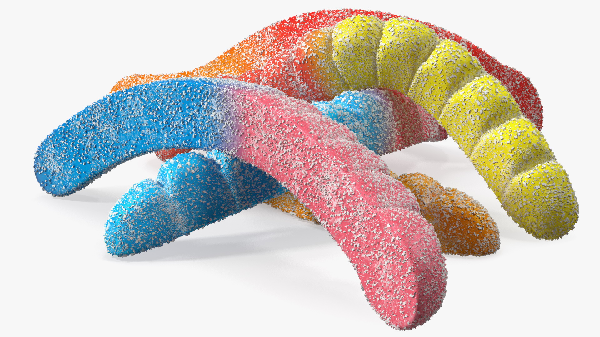 3D Sugar Coated Colorful Gummy Worms Pile model