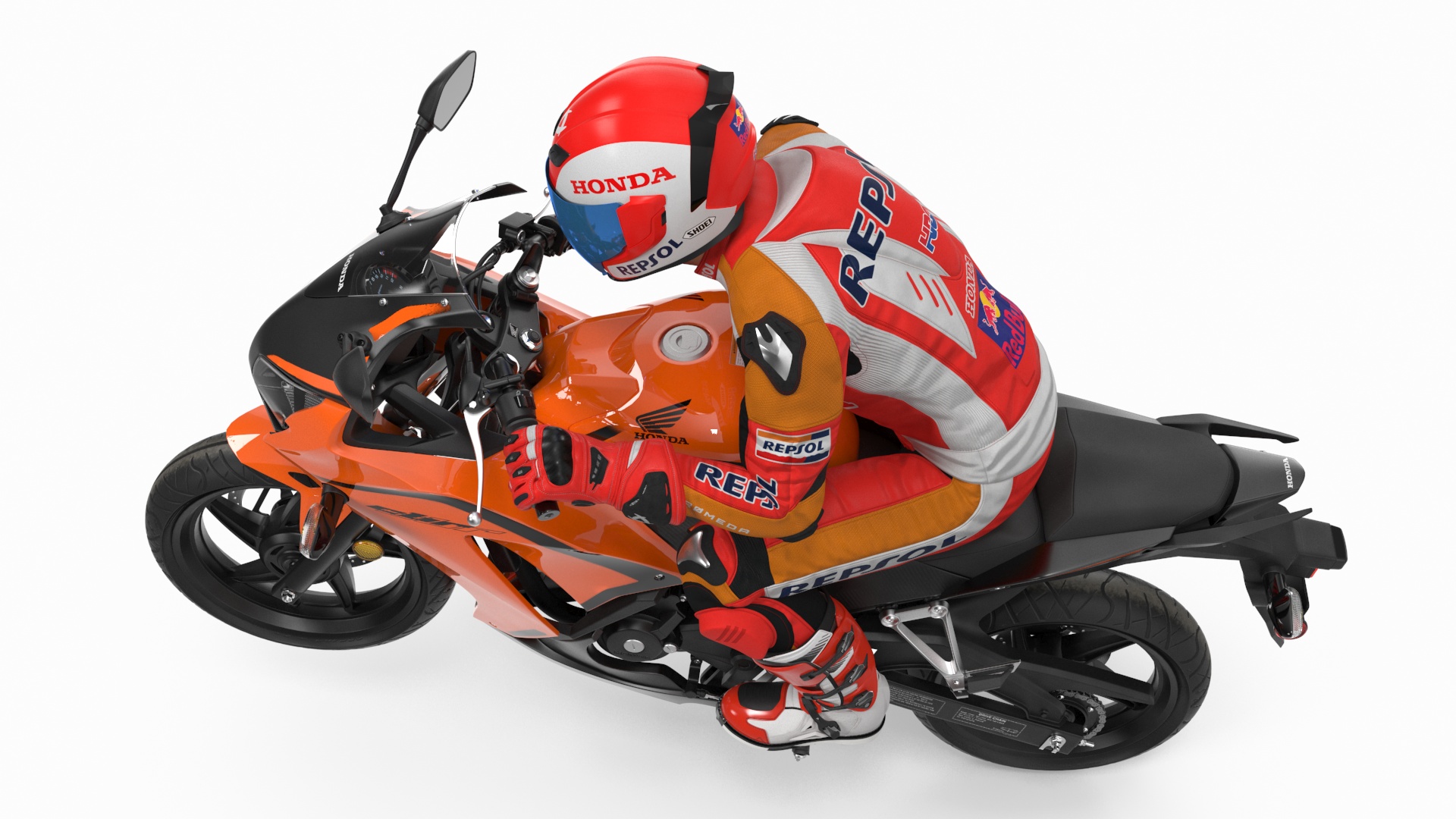 Honda Sport Bike with Rider in Racing Gear 3D