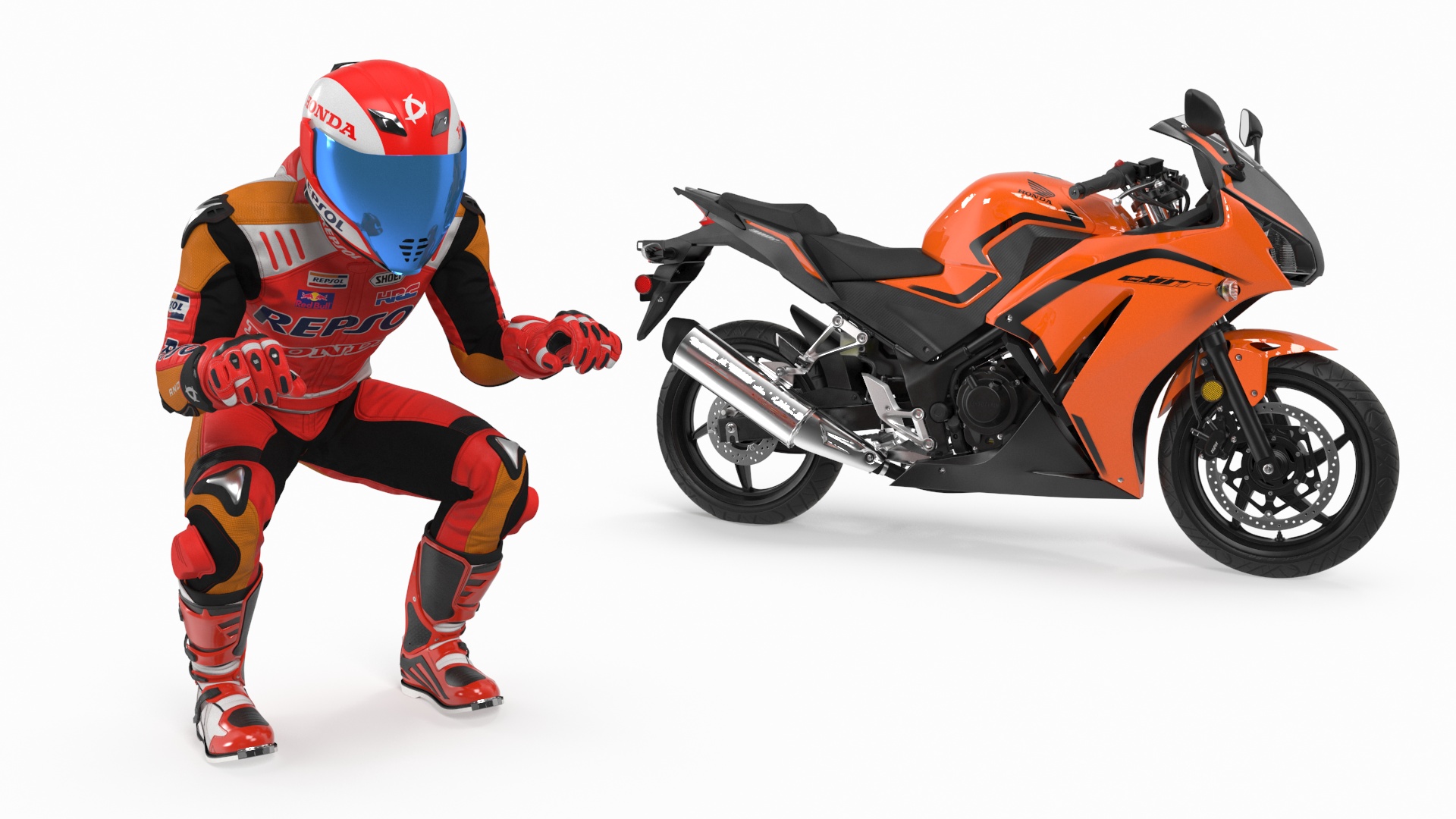 Honda Sport Bike with Rider in Racing Gear 3D