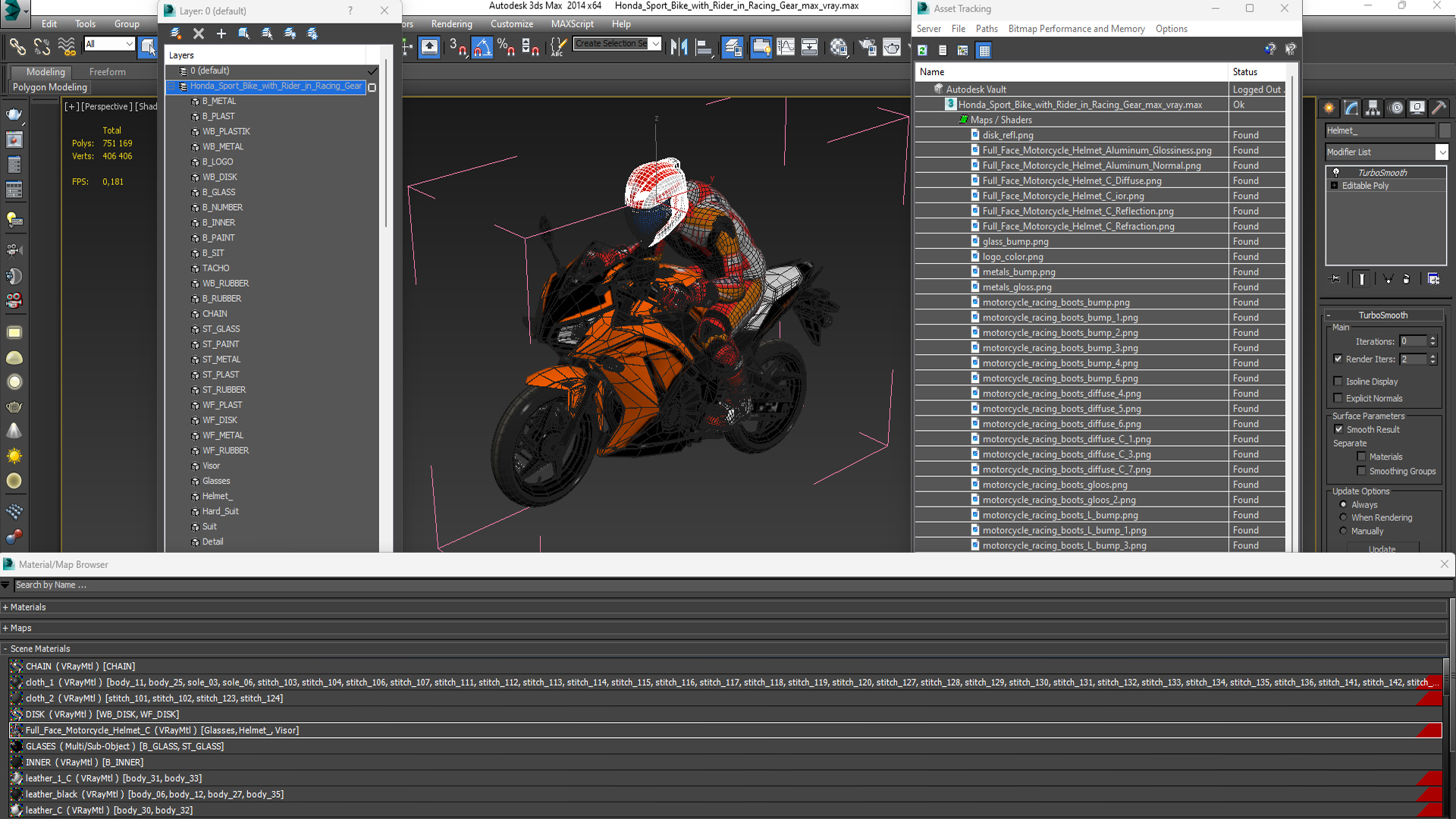 Honda Sport Bike with Rider in Racing Gear 3D