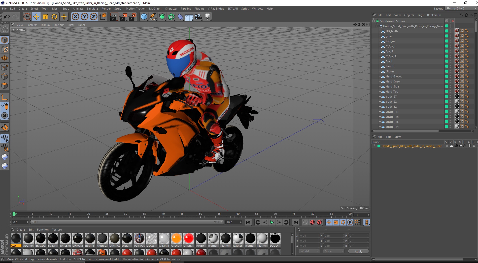 Honda Sport Bike with Rider in Racing Gear 3D