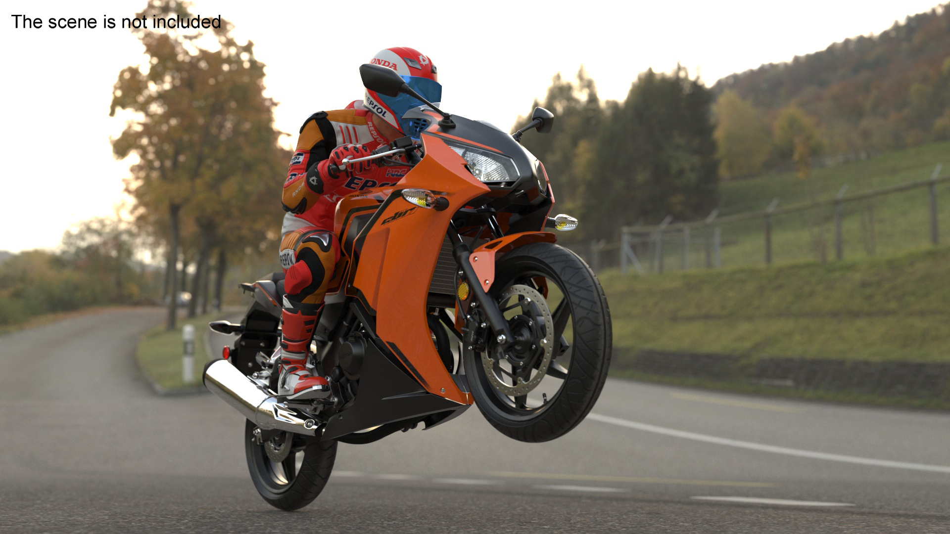 Honda Sport Bike with Rider in Racing Gear 3D