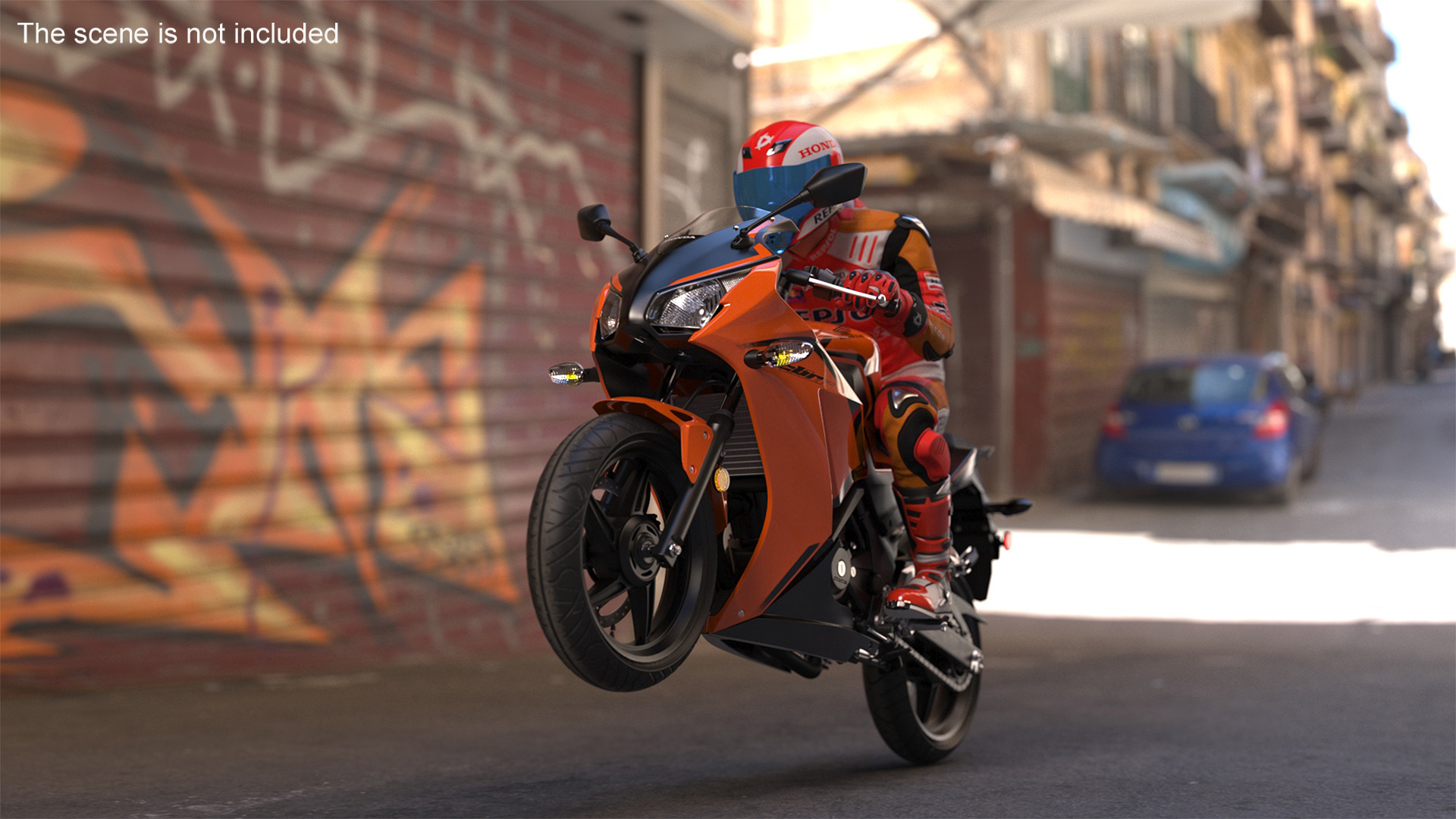 Honda Sport Bike with Rider in Racing Gear 3D