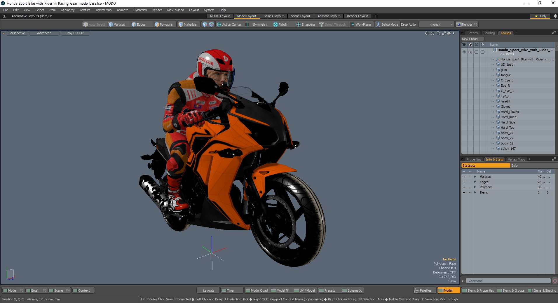 Honda Sport Bike with Rider in Racing Gear 3D