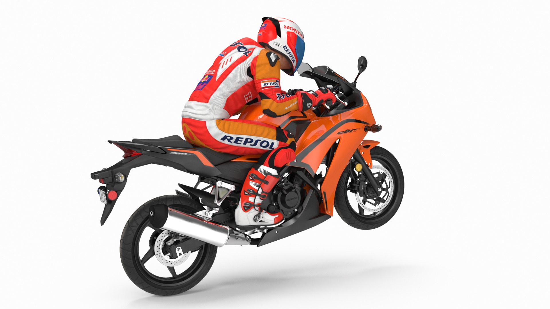 Honda Sport Bike with Rider in Racing Gear 3D