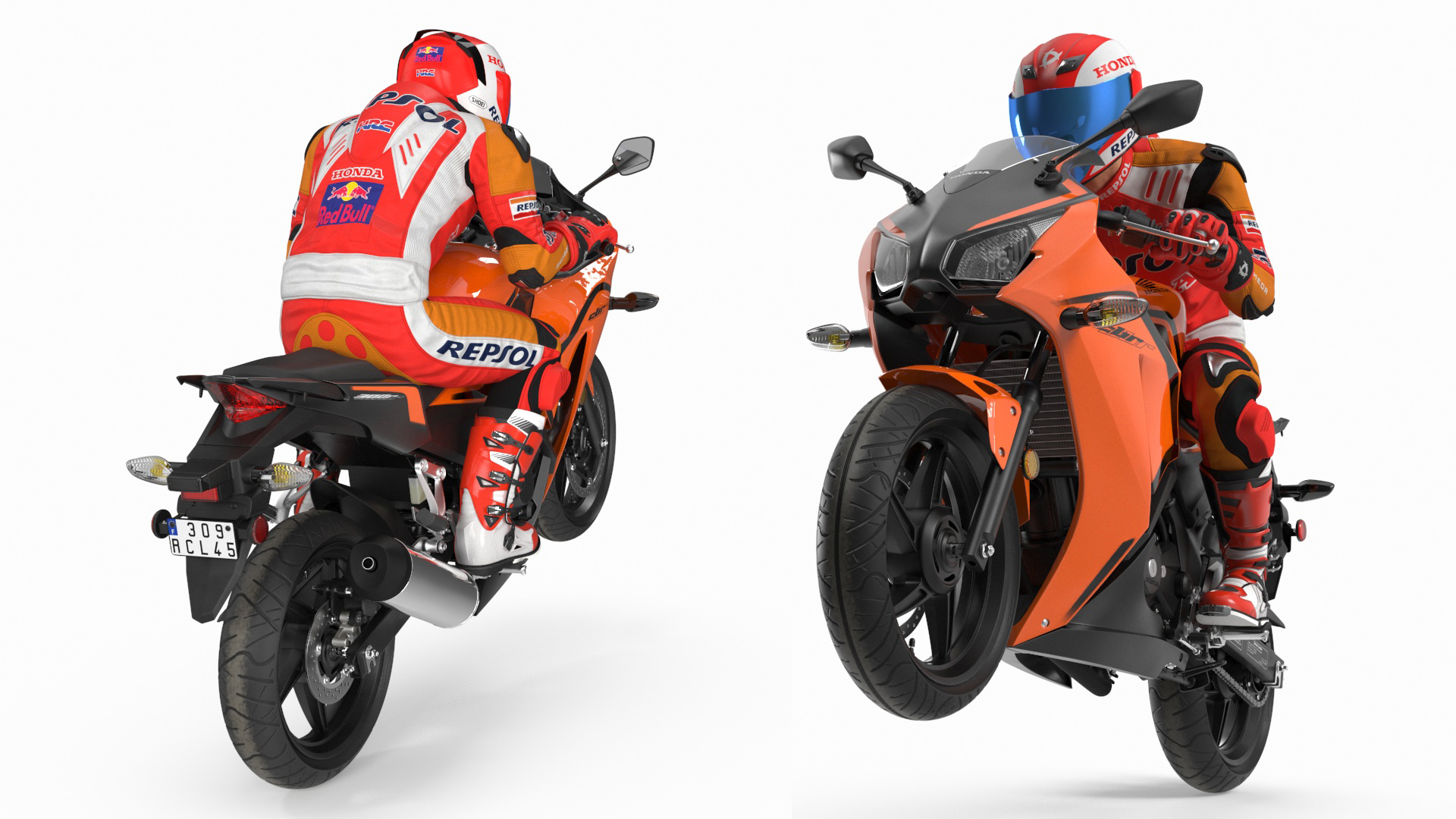 Honda Sport Bike with Rider in Racing Gear 3D