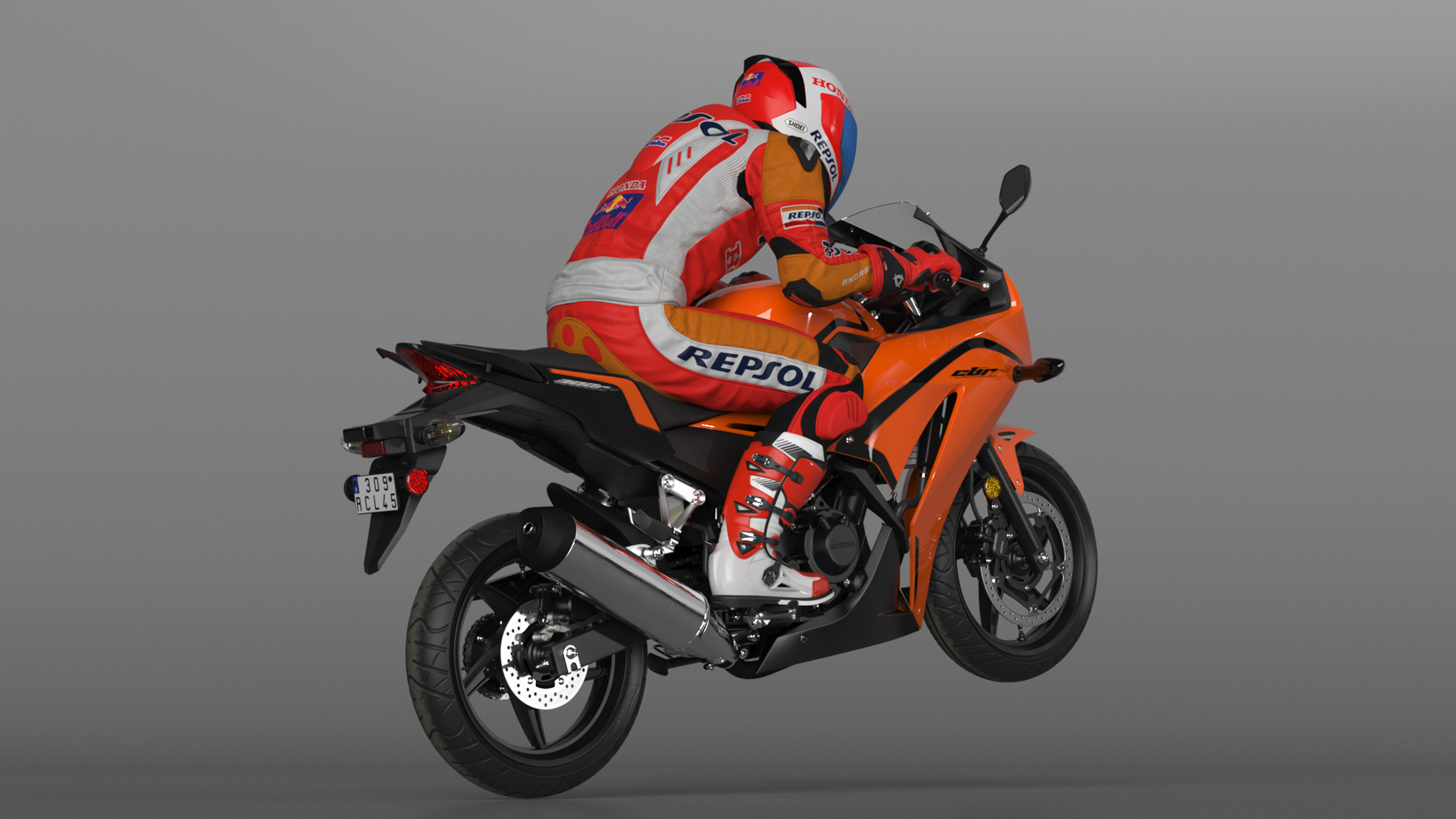 Honda Sport Bike with Rider in Racing Gear 3D