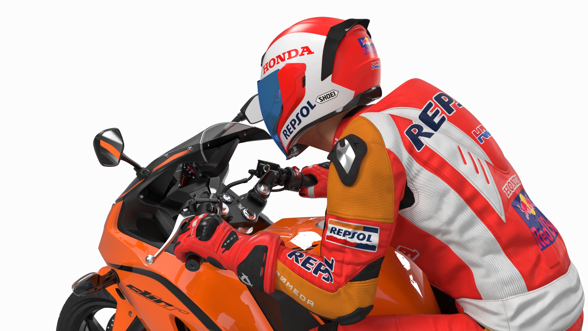 Honda Sport Bike with Rider in Racing Gear 3D
