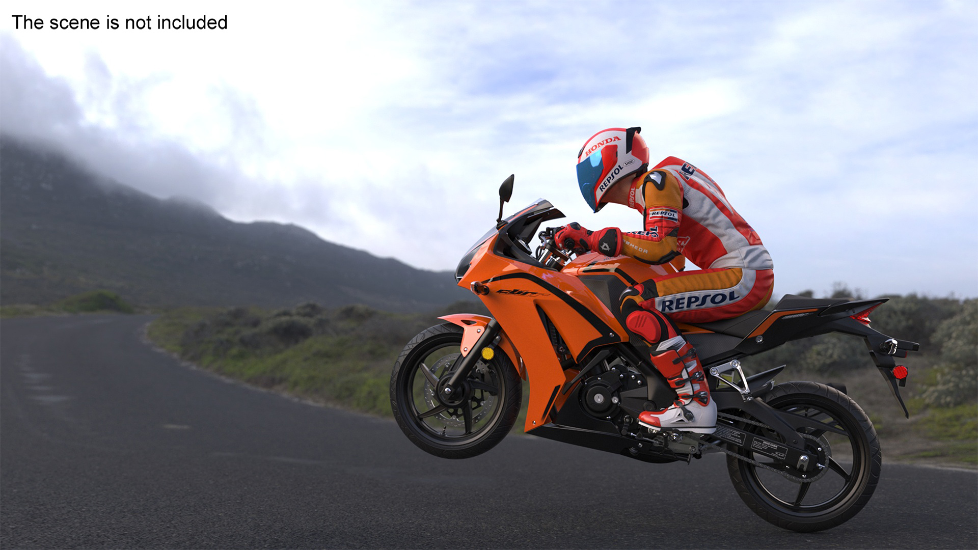 Honda Sport Bike with Rider in Racing Gear 3D