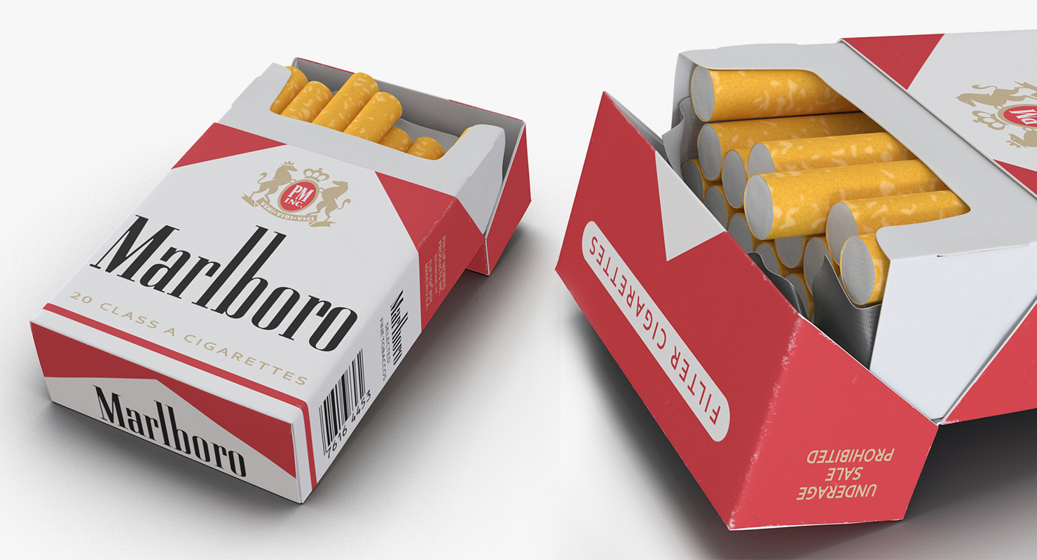 3D Cigarettes Pack Marlboro and Lighter