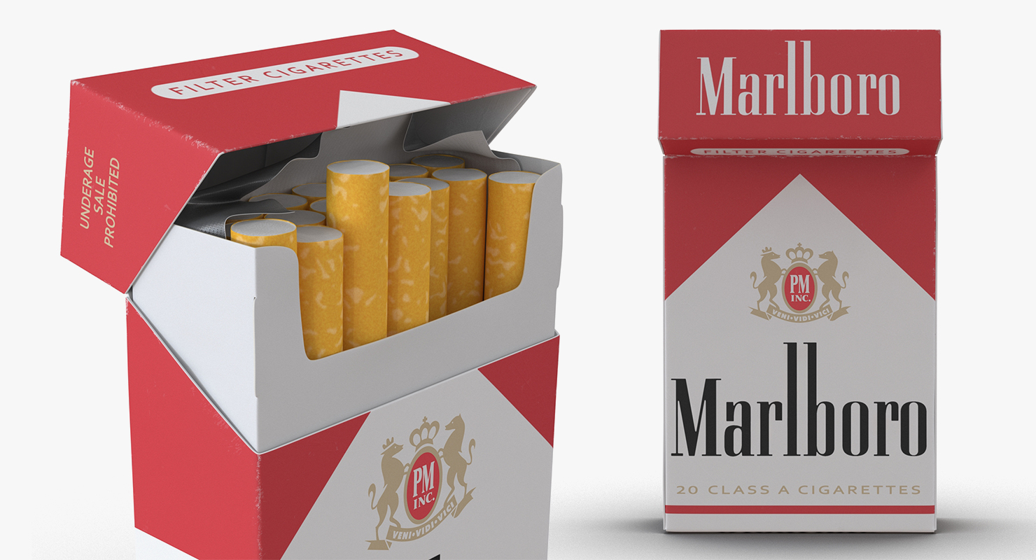 3D Cigarettes Pack Marlboro and Lighter