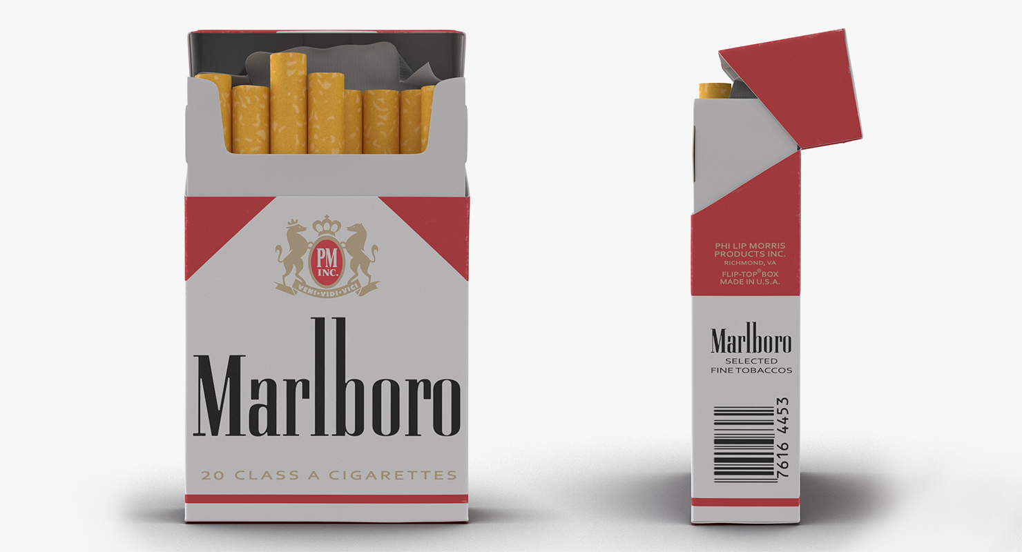 3D Cigarettes Pack Marlboro and Lighter