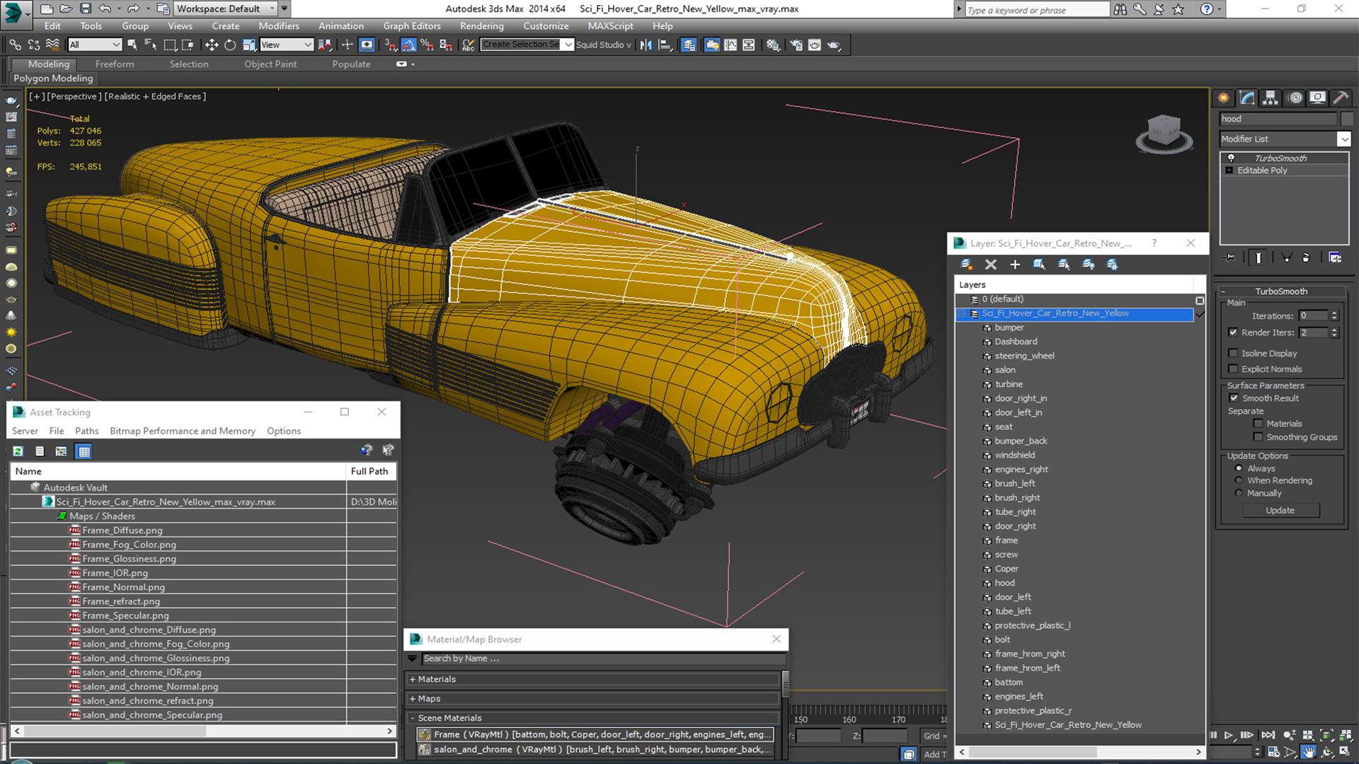 3D Sci Fi Hover Car Retro New Yellow model
