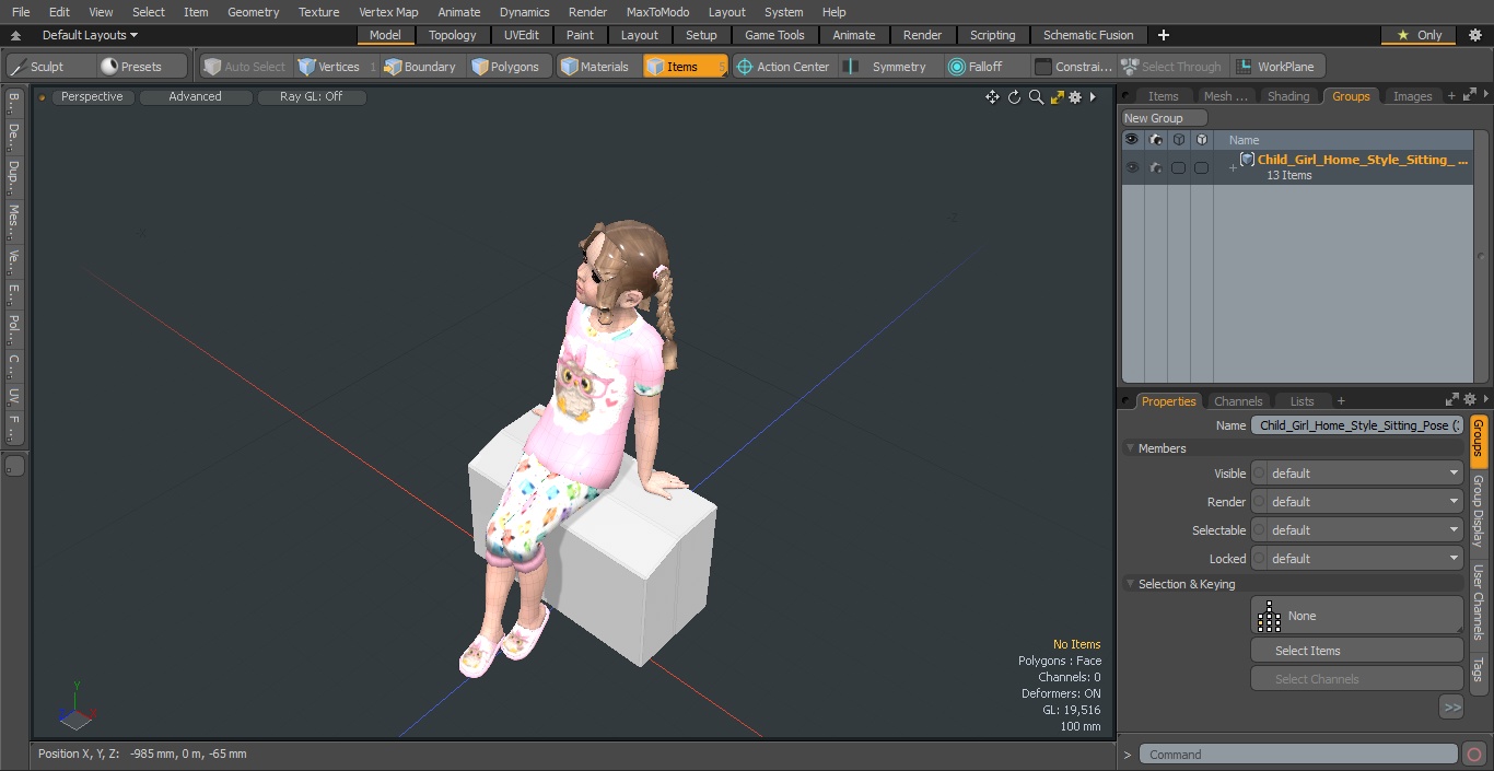 Child Girl Home Style Sitting Pose 3D model