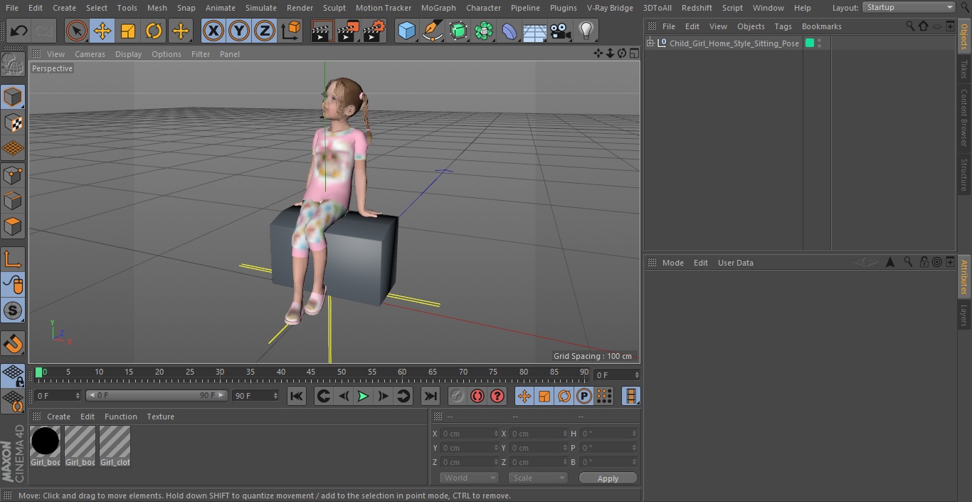 Child Girl Home Style Sitting Pose 3D model