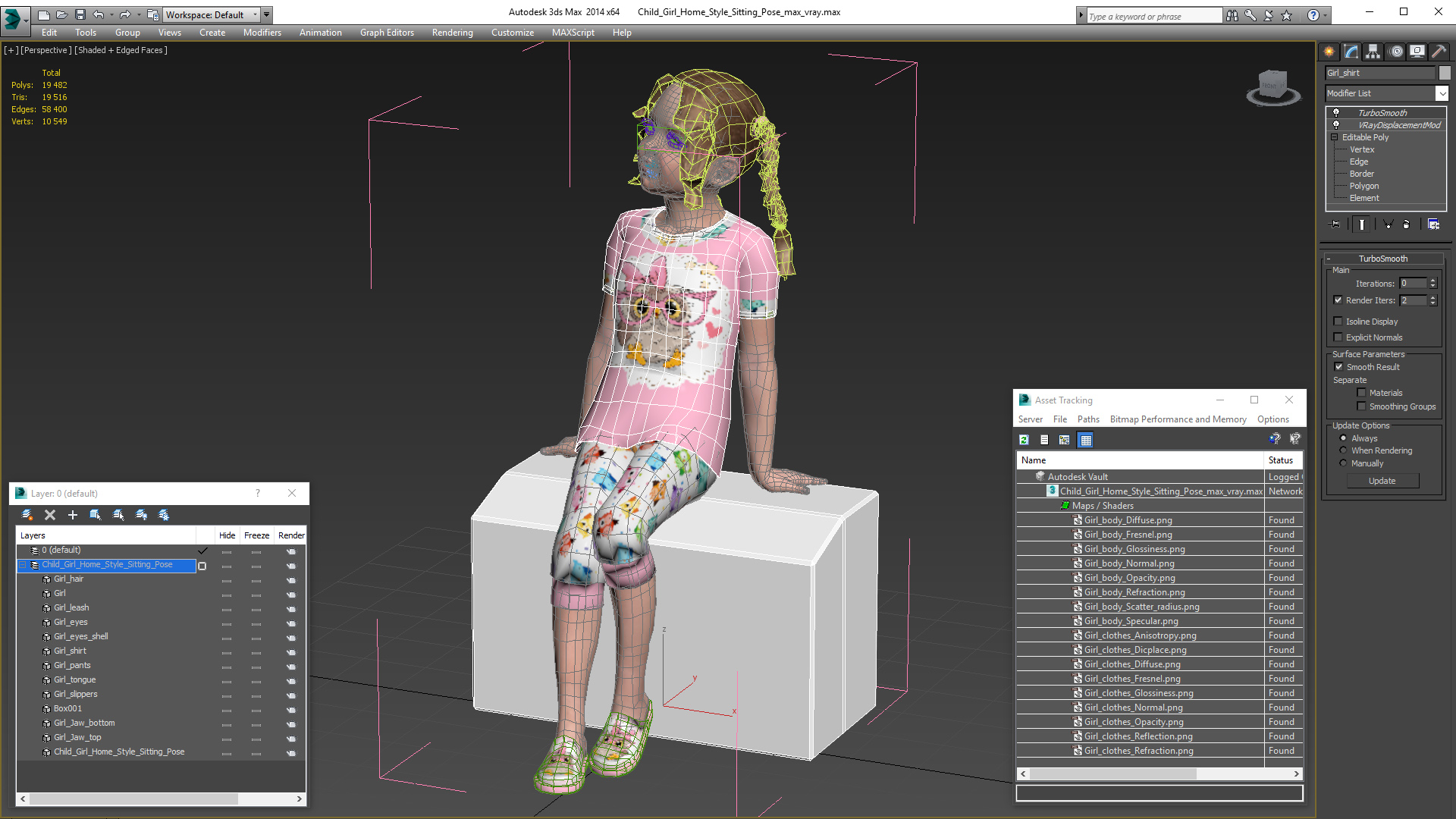 Child Girl Home Style Sitting Pose 3D model