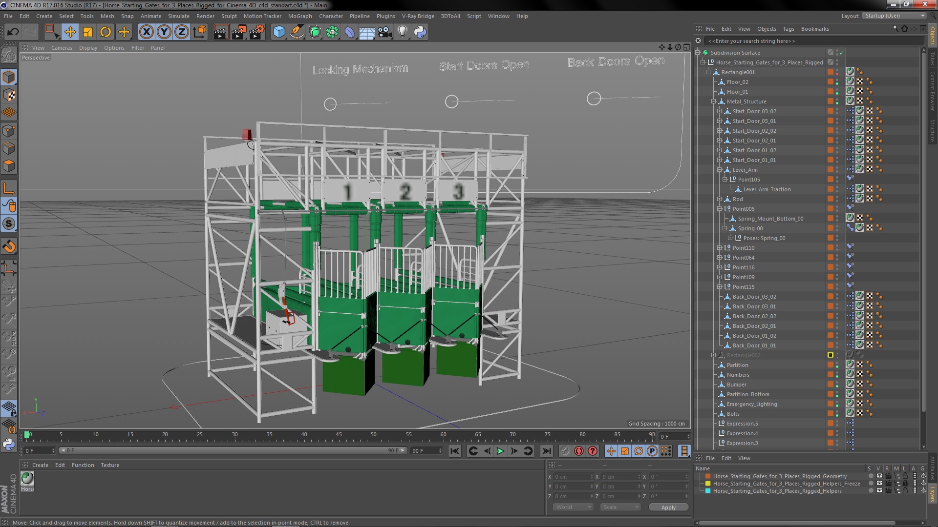 Horse Starting Gates for 3 Places Rigged for Cinema 4D 3D model