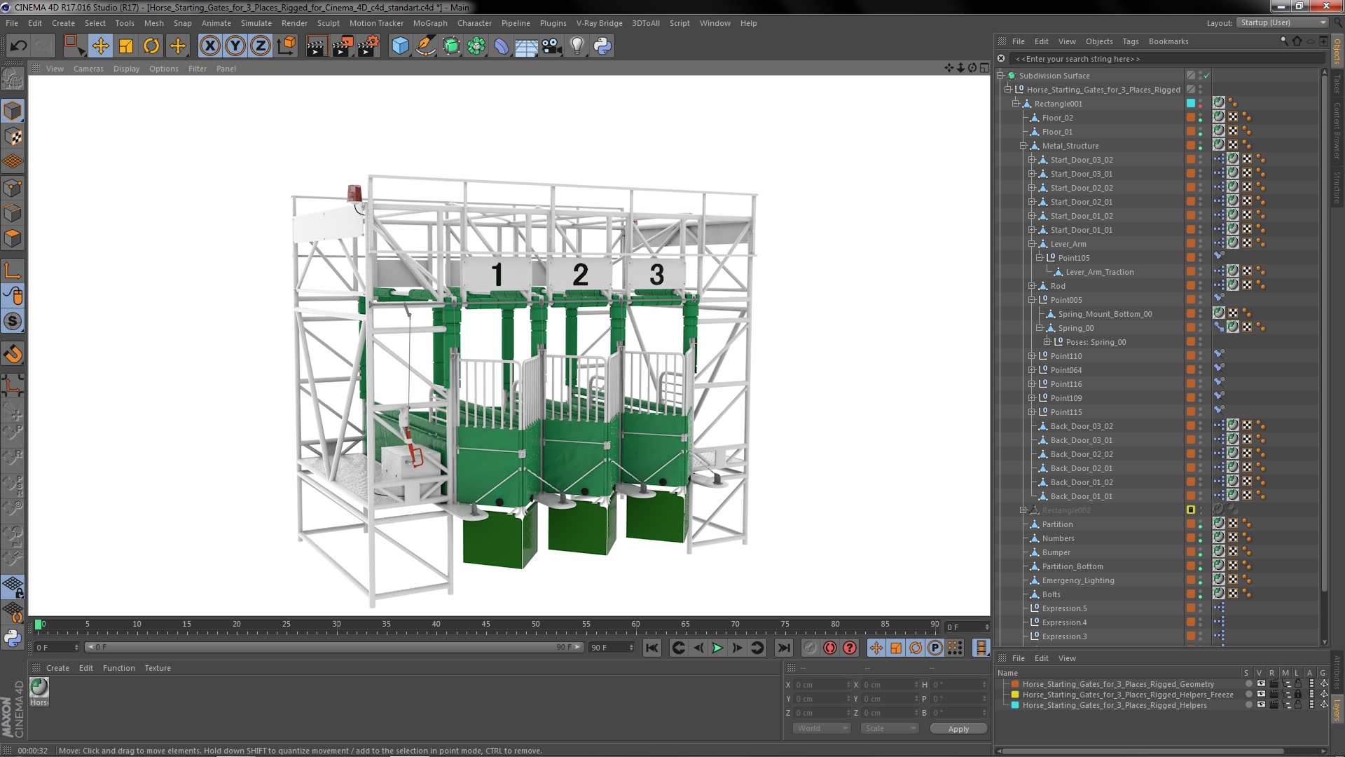 Horse Starting Gates for 3 Places Rigged for Cinema 4D 3D model