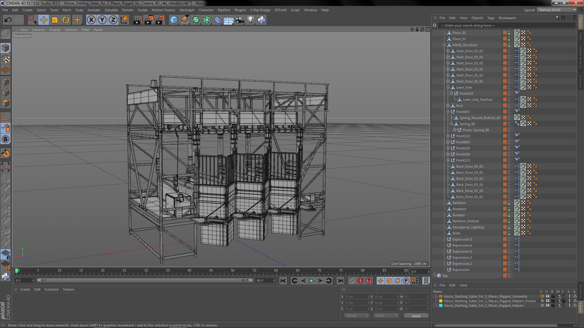 Horse Starting Gates for 3 Places Rigged for Cinema 4D 3D model