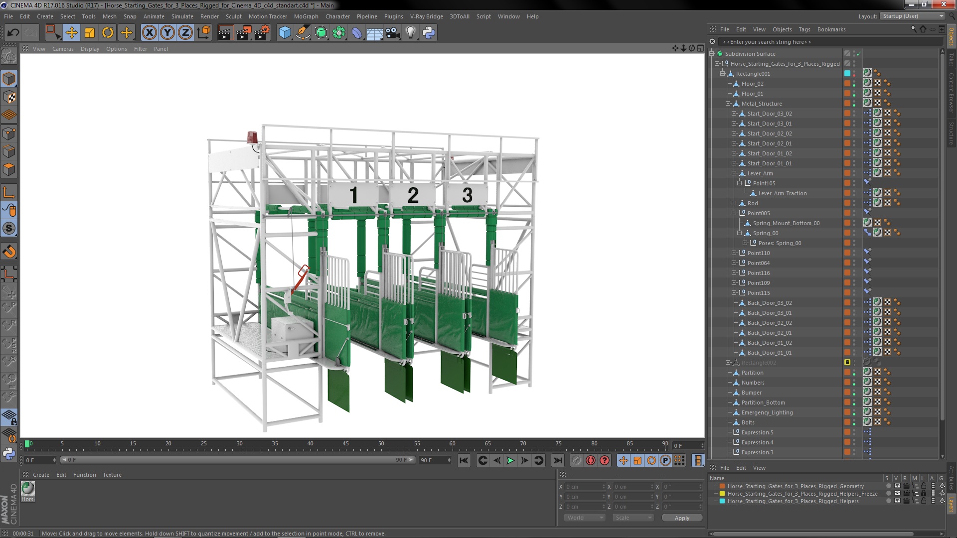 Horse Starting Gates for 3 Places Rigged for Cinema 4D 3D model