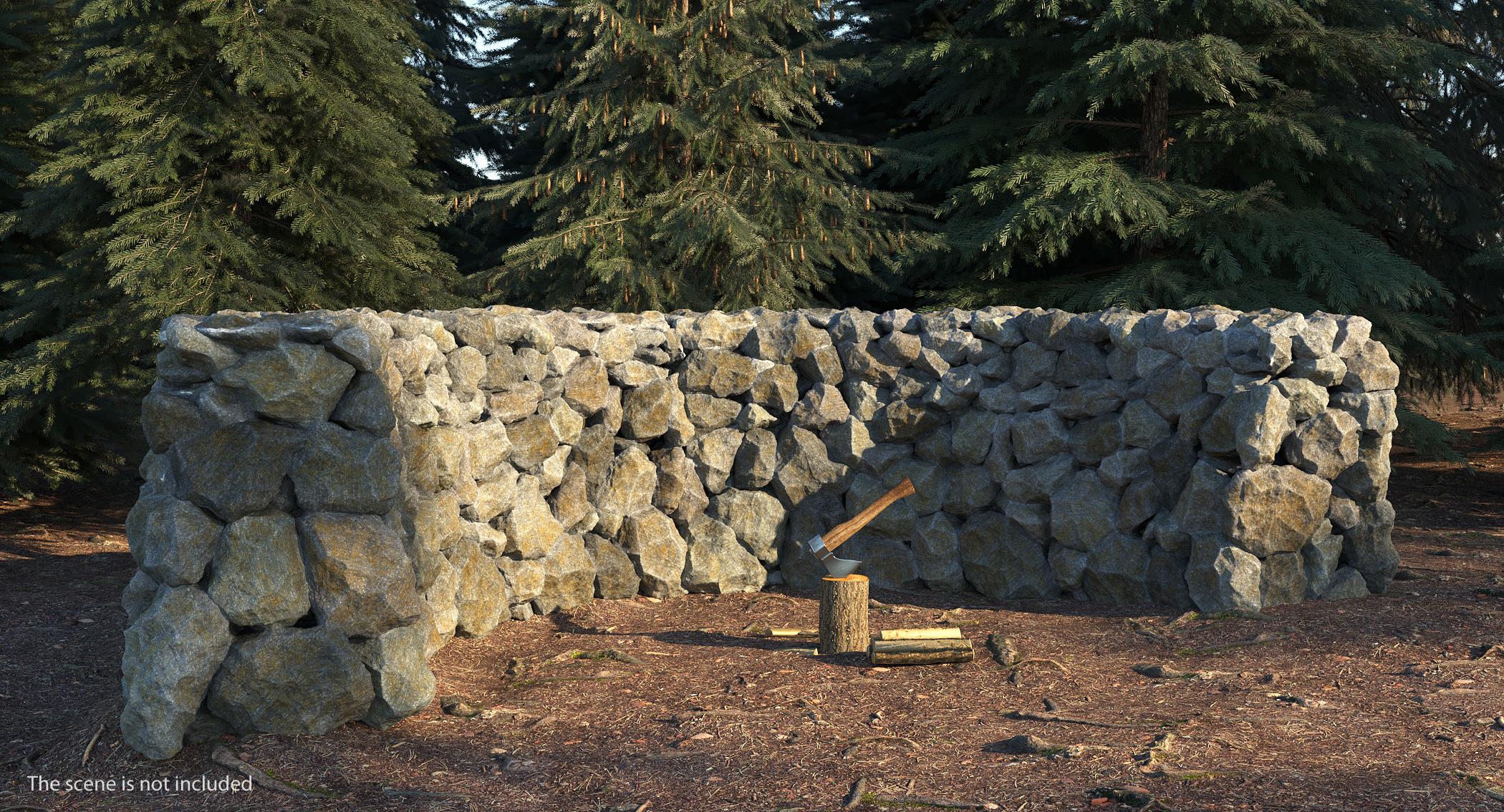 Rustic Bend Stone Wall 3D