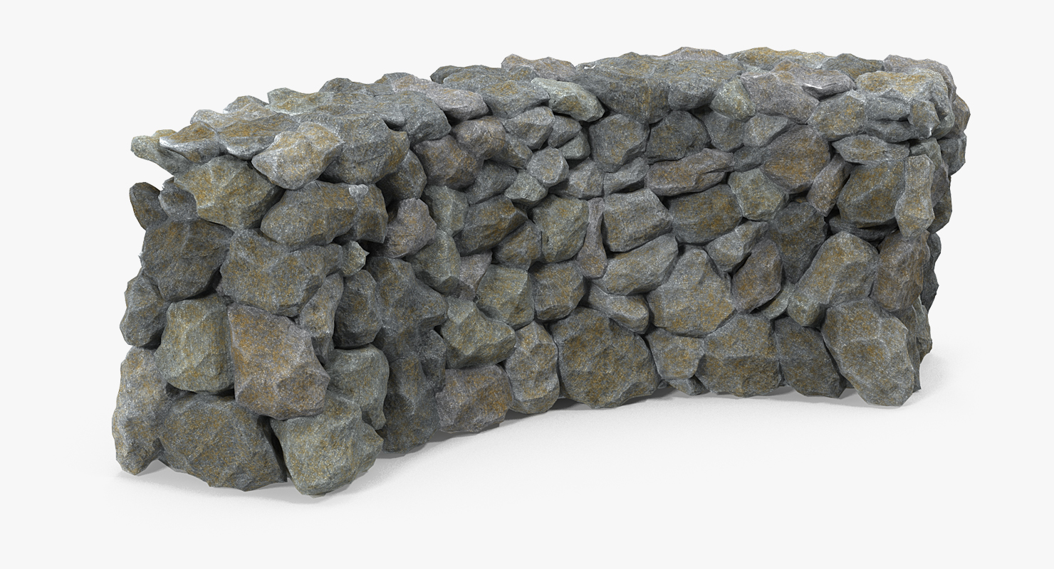 Rustic Bend Stone Wall 3D