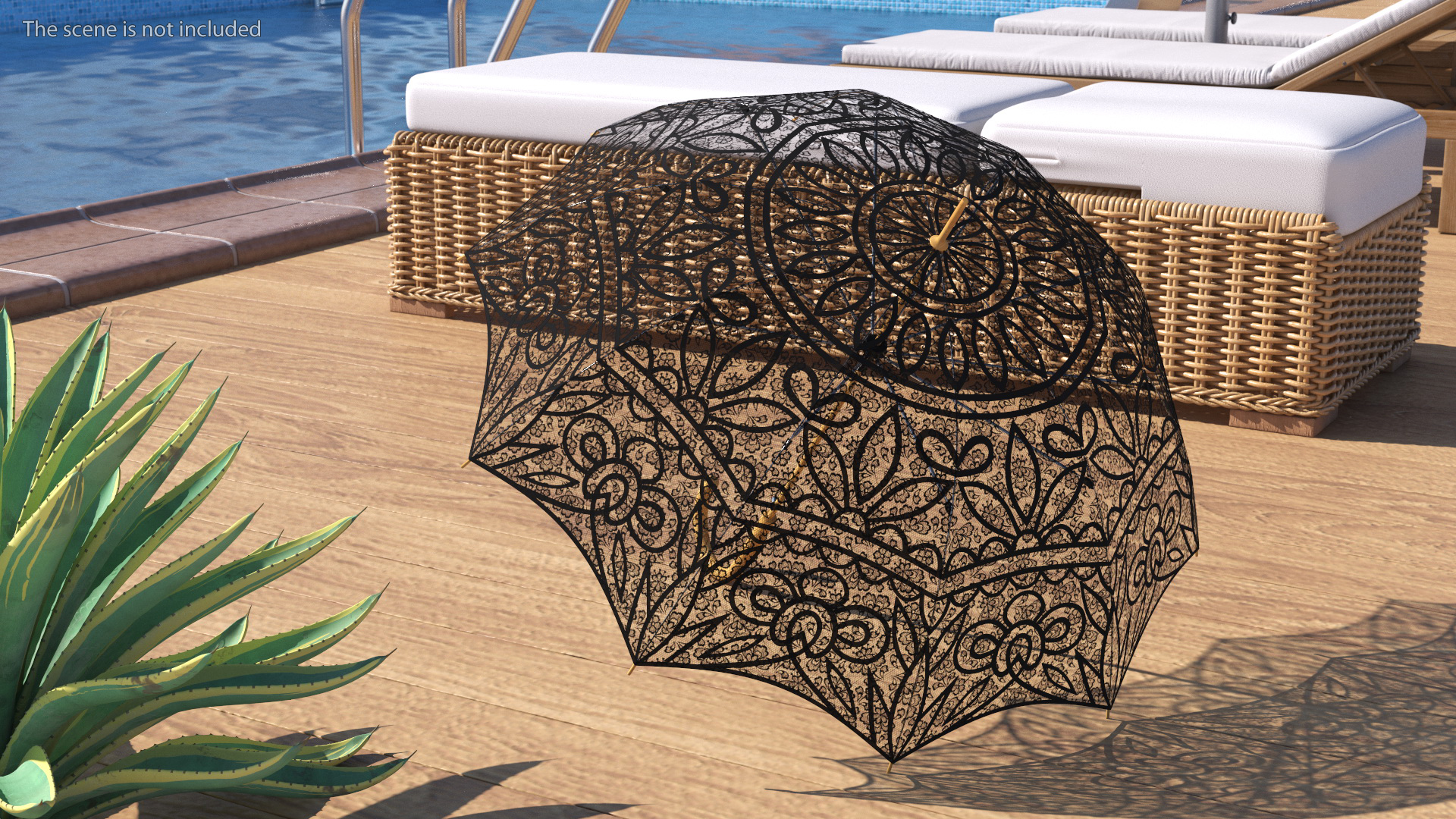 Black Lace Parasol Umbrella 3D