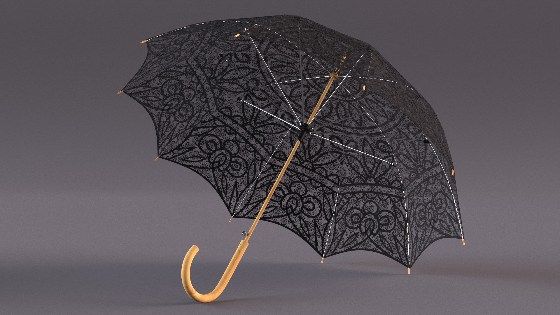Black Lace Parasol Umbrella 3D